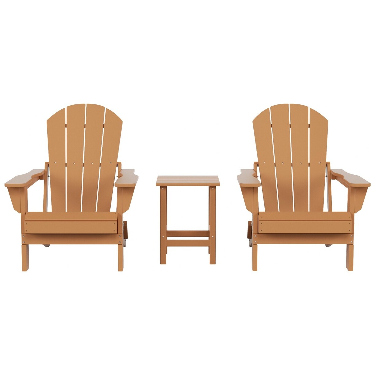 Chaises Adirondack pliables Polytrends Laguna en PEHD, toutes saisons, avec table d'appoint (ensemble de 3 pièces)