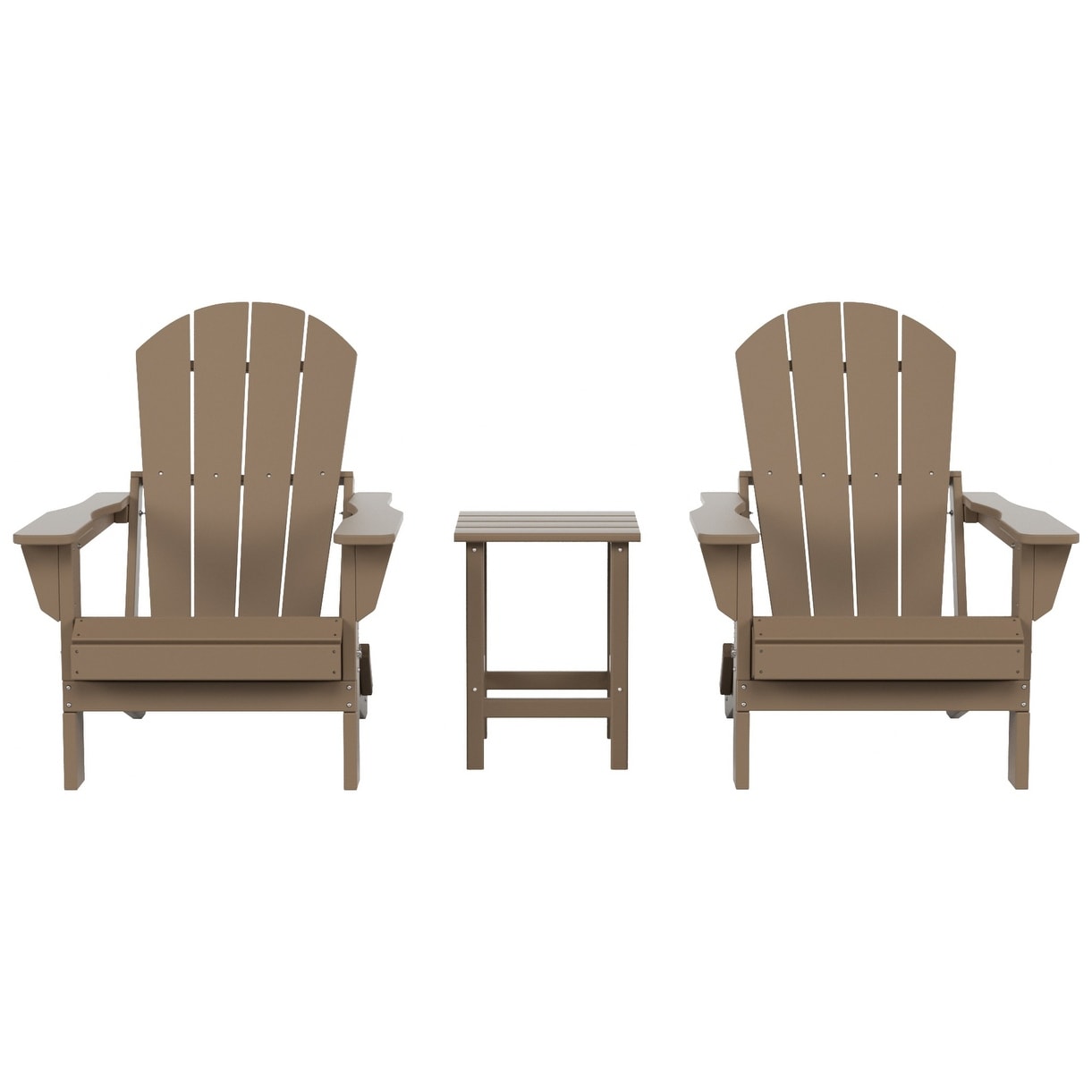 Chaises Adirondack pliables Polytrends Laguna en PEHD, toutes saisons, avec table d'appoint (ensemble de 3 pièces)