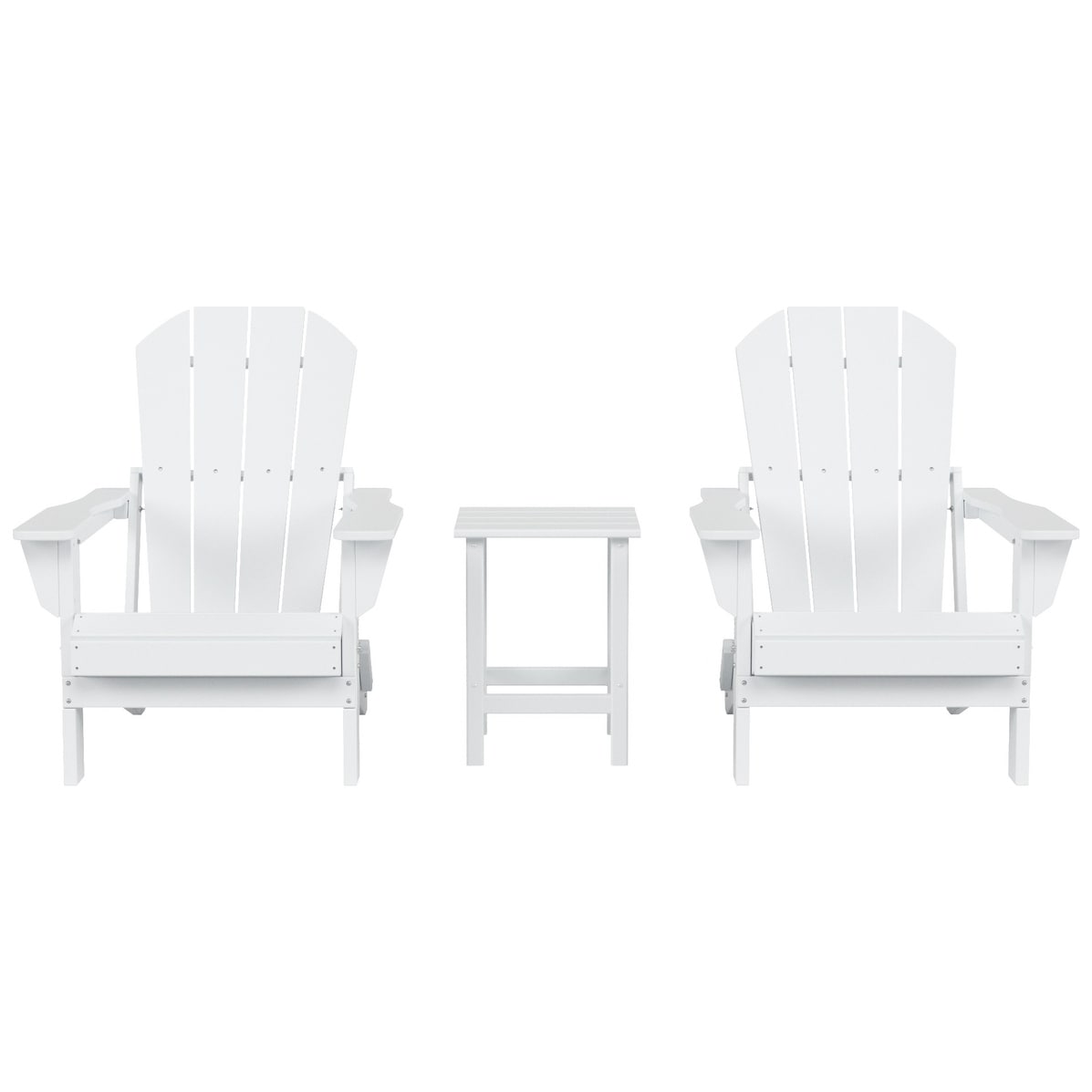 Chaises Adirondack pliables Polytrends Laguna en PEHD, toutes saisons, avec table d'appoint (ensemble de 3 pièces)