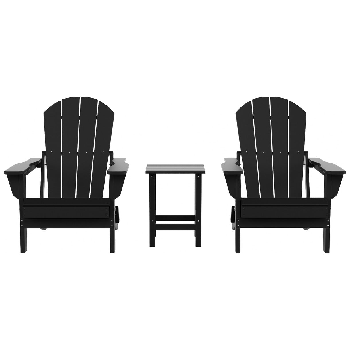Chaises Adirondack pliables Polytrends Laguna en PEHD, toutes saisons, avec table d'appoint (ensemble de 3 pièces)