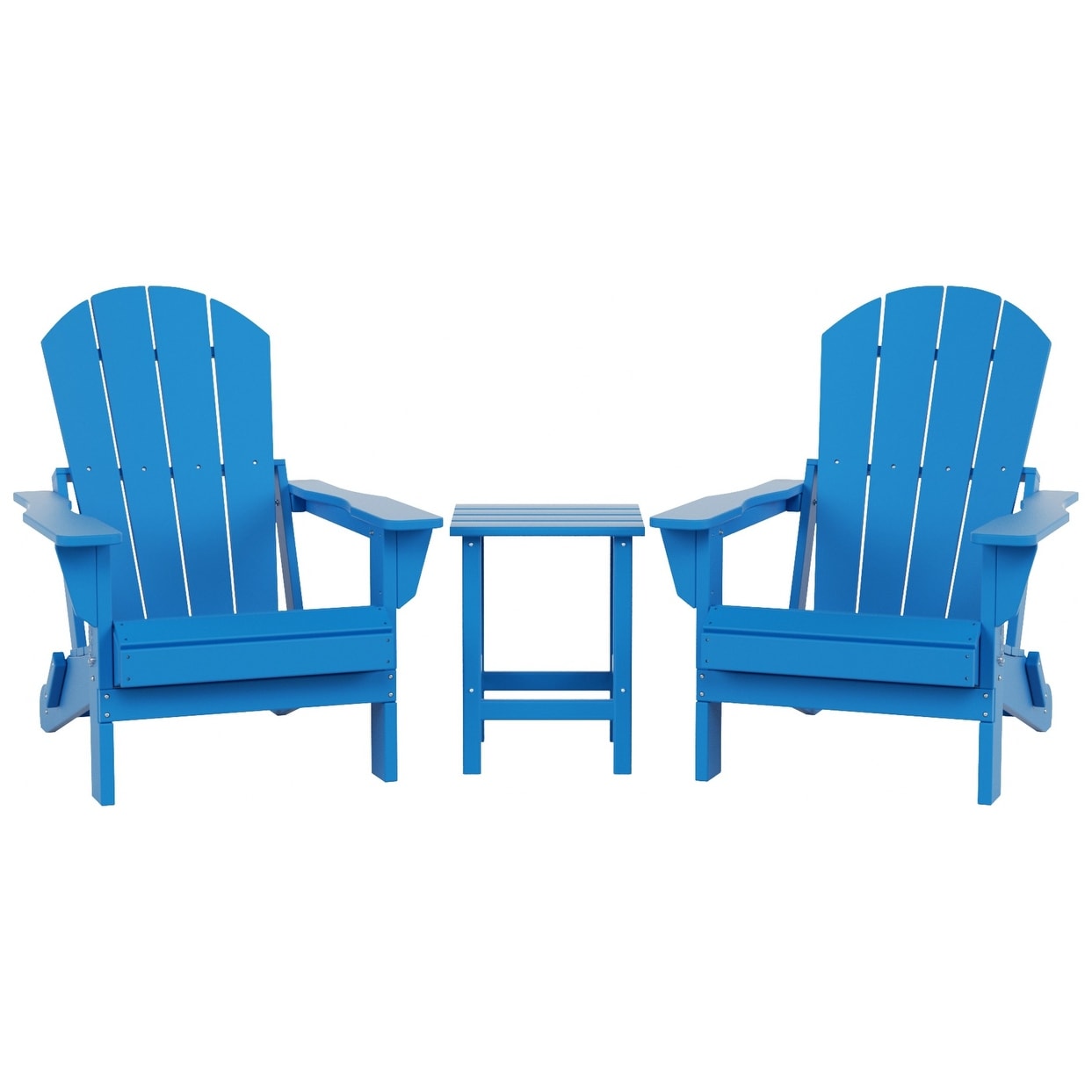Chaises Adirondack pliables Polytrends Laguna en PEHD, toutes saisons, avec table d'appoint (ensemble de 3 pièces)