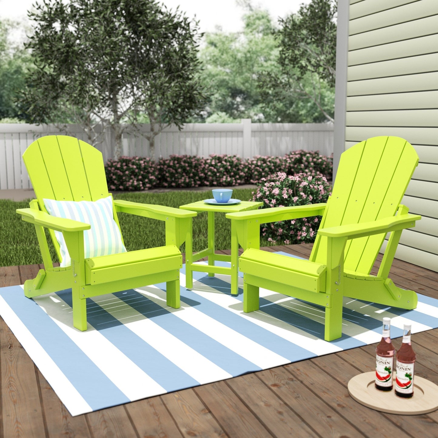 Chaises Adirondack pliables Polytrends Laguna en PEHD, toutes saisons, avec table d'appoint (ensemble de 3 pièces)