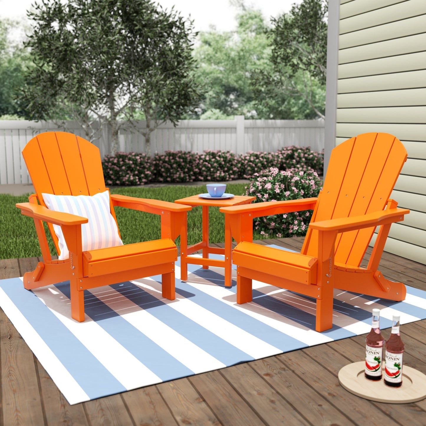Chaises Adirondack pliables Polytrends Laguna en PEHD, toutes saisons, avec table d'appoint (ensemble de 3 pièces)