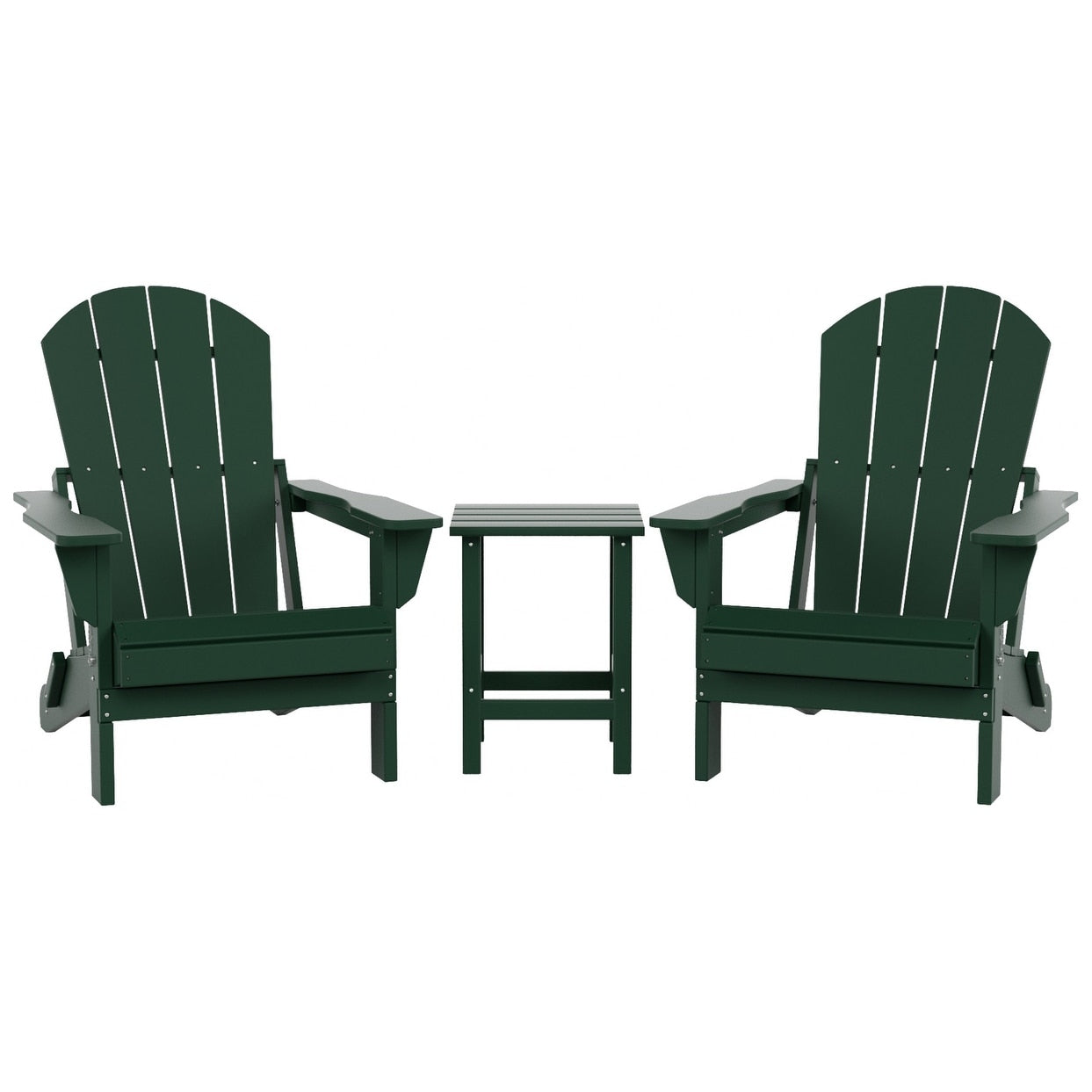 Chaises Adirondack pliables Polytrends Laguna en PEHD, toutes saisons, avec table d'appoint (ensemble de 3 pièces)