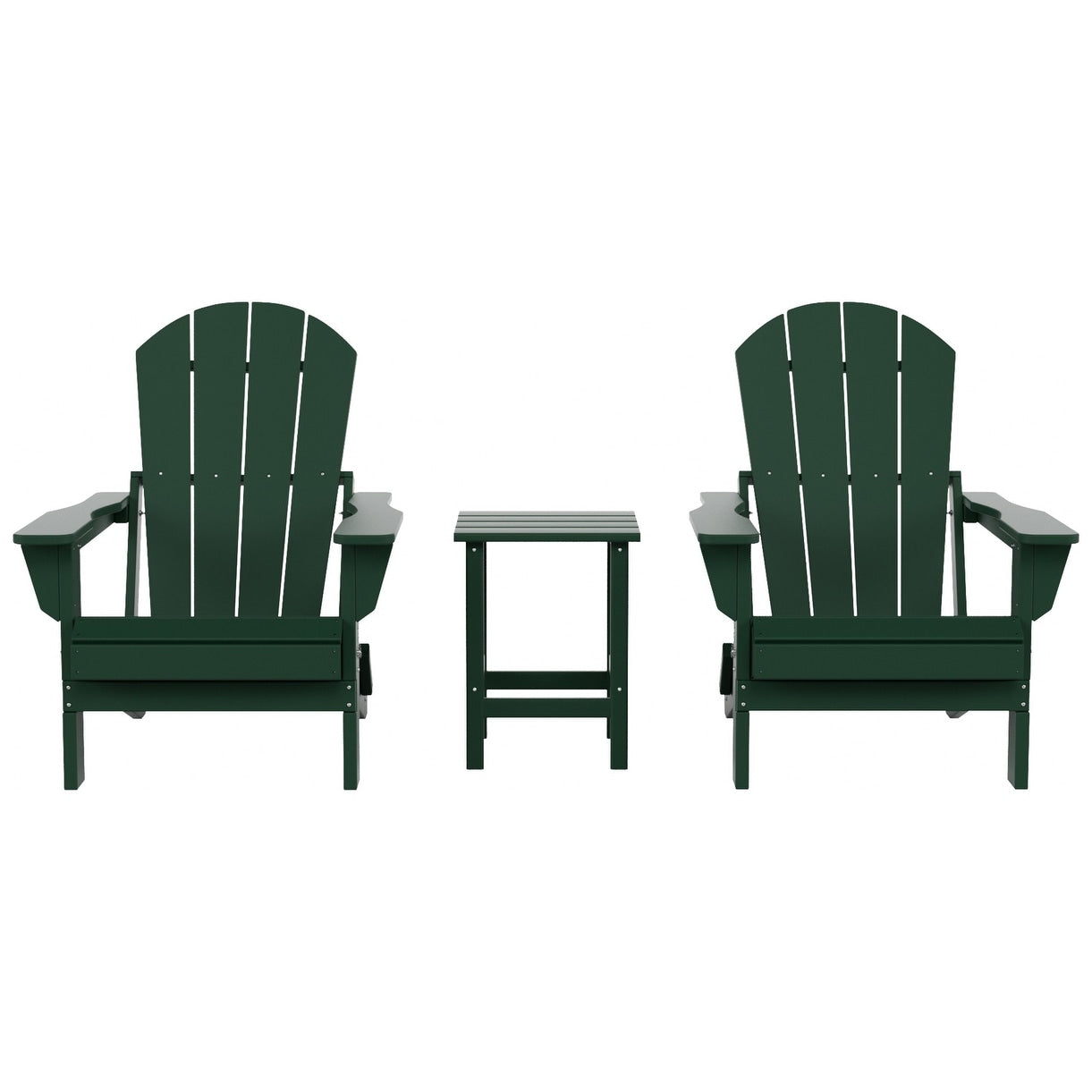 Chaises Adirondack pliables Polytrends Laguna en PEHD, toutes saisons, avec table d'appoint (ensemble de 3 pièces)