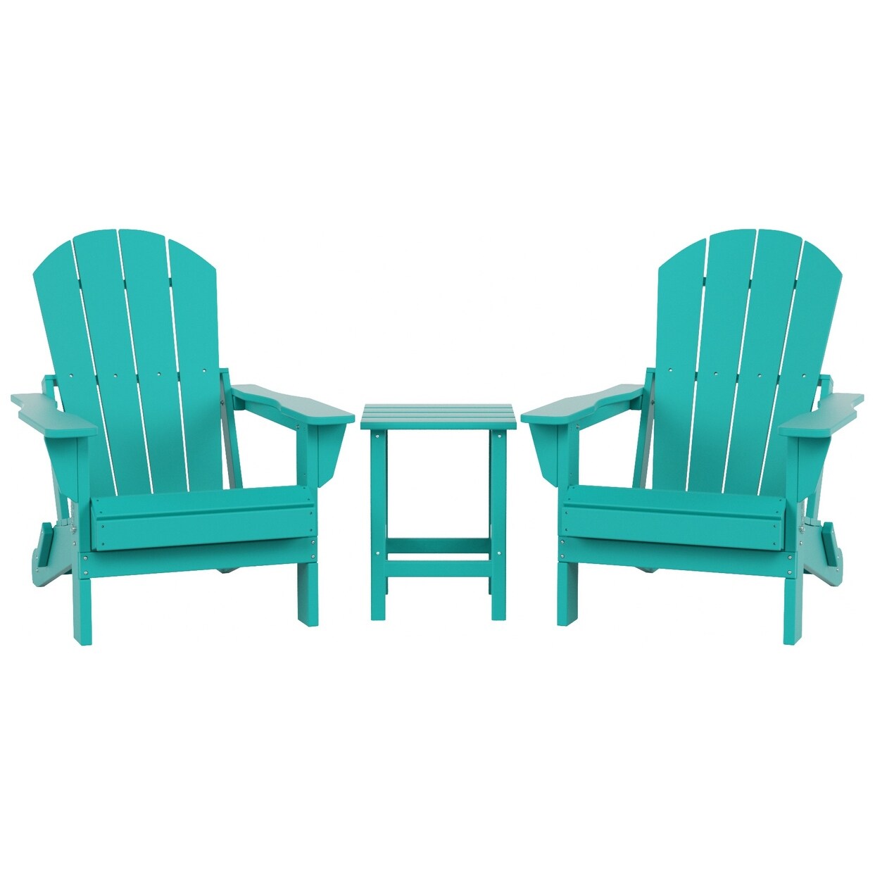 Chaises Adirondack pliables Polytrends Laguna en PEHD, toutes saisons, avec table d'appoint (ensemble de 3 pièces)