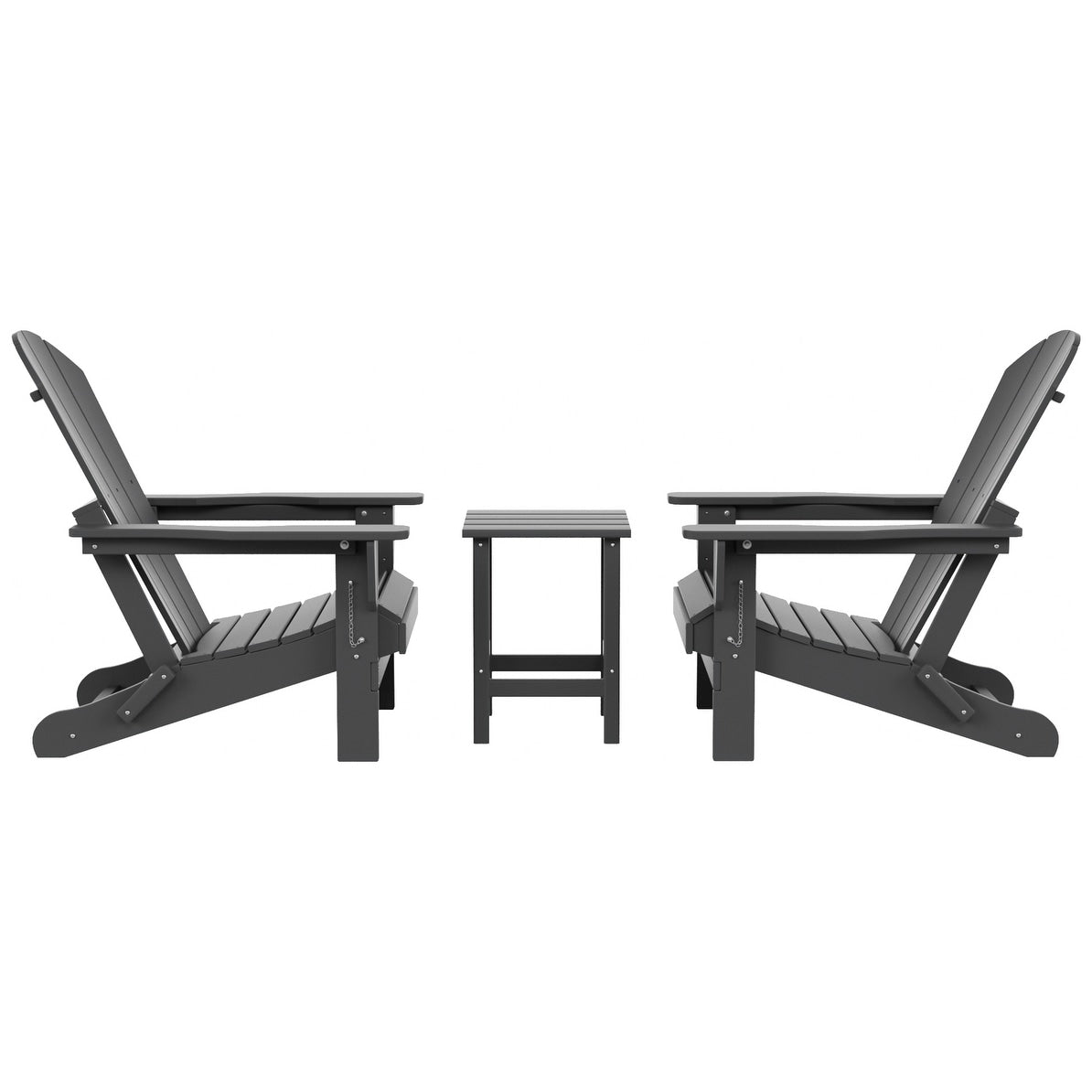 Chaises Adirondack pliables Polytrends Laguna en PEHD, toutes saisons, avec table d'appoint (ensemble de 3 pièces)
