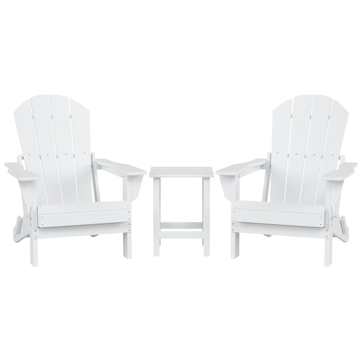 Chaises Adirondack pliables Polytrends Laguna en PEHD, toutes saisons, avec table d'appoint (ensemble de 3 pièces)