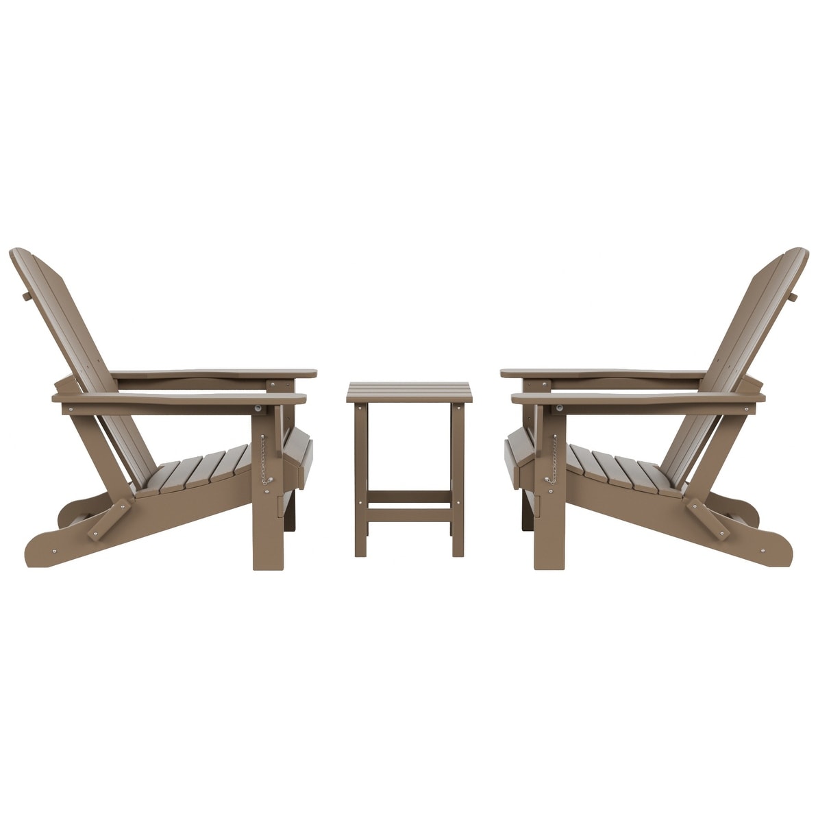 Chaises Adirondack pliables Polytrends Laguna en PEHD, toutes saisons, avec table d'appoint (ensemble de 3 pièces)