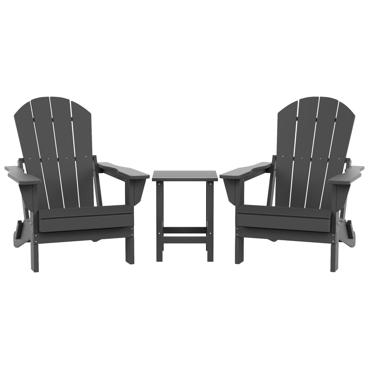 Chaises Adirondack pliables Polytrends Laguna en PEHD, toutes saisons, avec table d'appoint (ensemble de 3 pièces)