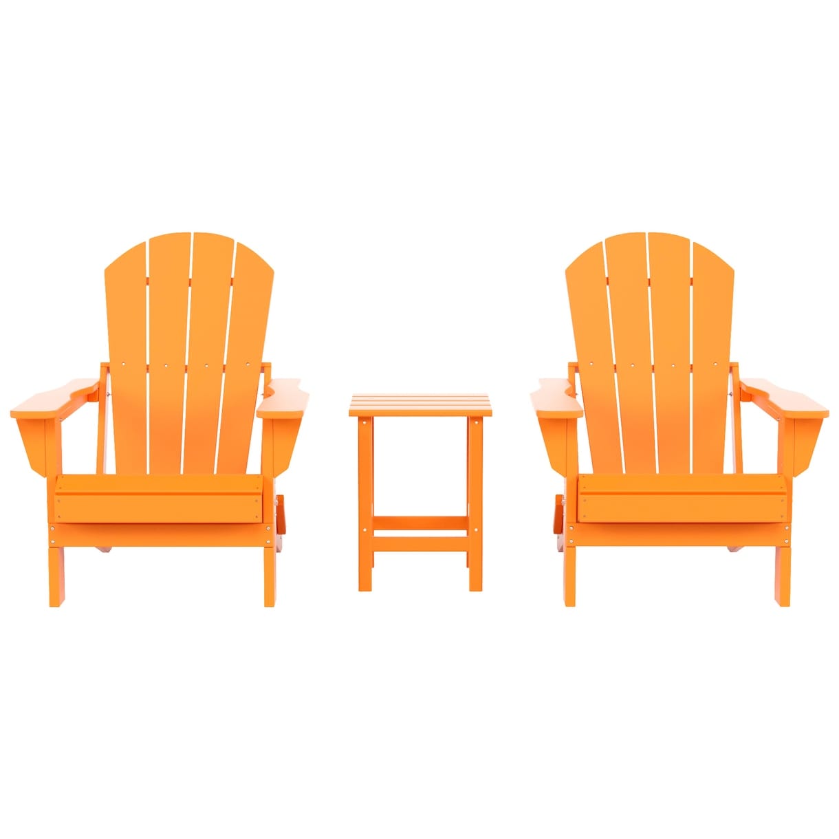 Chaises Adirondack pliables Polytrends Laguna en PEHD, toutes saisons, avec table d'appoint (ensemble de 3 pièces)