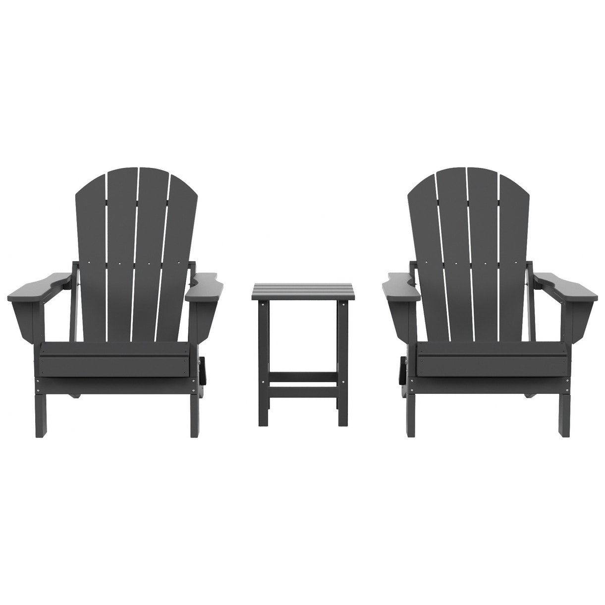Chaises Adirondack pliables Polytrends Laguna en PEHD, toutes saisons, avec table d'appoint (ensemble de 3 pièces)