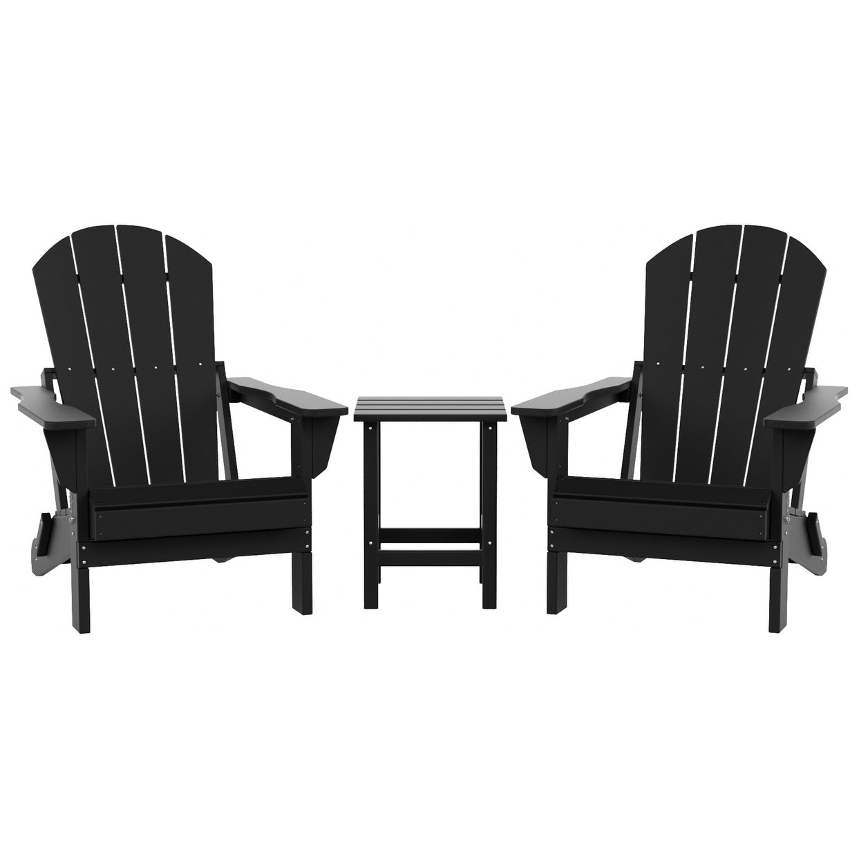 Chaises Adirondack pliables Polytrends Laguna en PEHD, toutes saisons, avec table d'appoint (ensemble de 3 pièces)