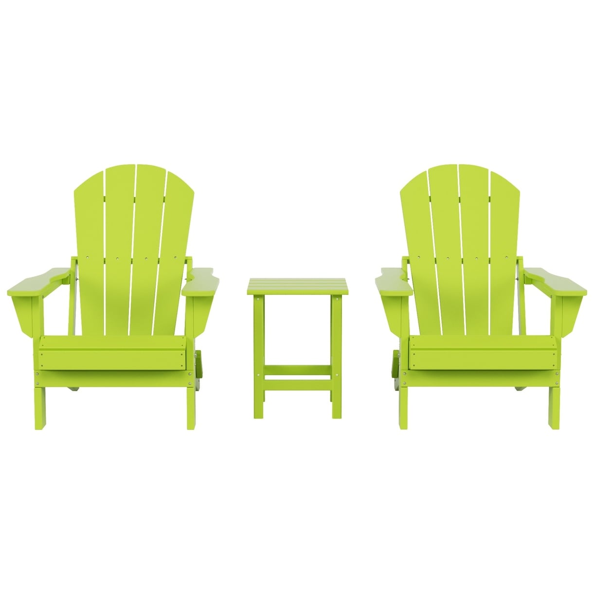 Chaises Adirondack pliables Polytrends Laguna en PEHD, toutes saisons, avec table d'appoint (ensemble de 3 pièces)