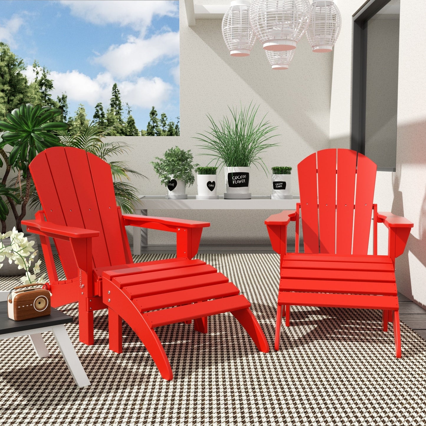 Chaises Adirondack pliables Polytrends Laguna en PEHD, toutes saisons, avec poufs (ensemble de 5 pièces)