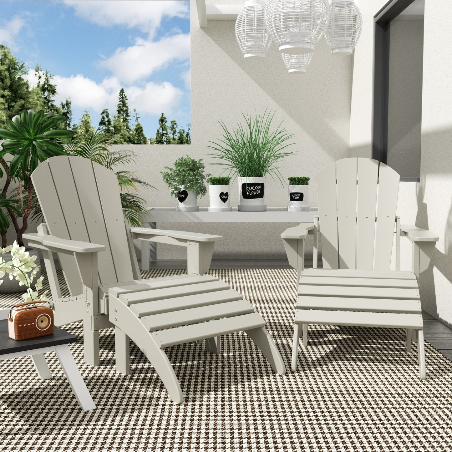 Chaises Adirondack pliables Polytrends Laguna en PEHD, toutes saisons, avec poufs (ensemble de 5 pièces)