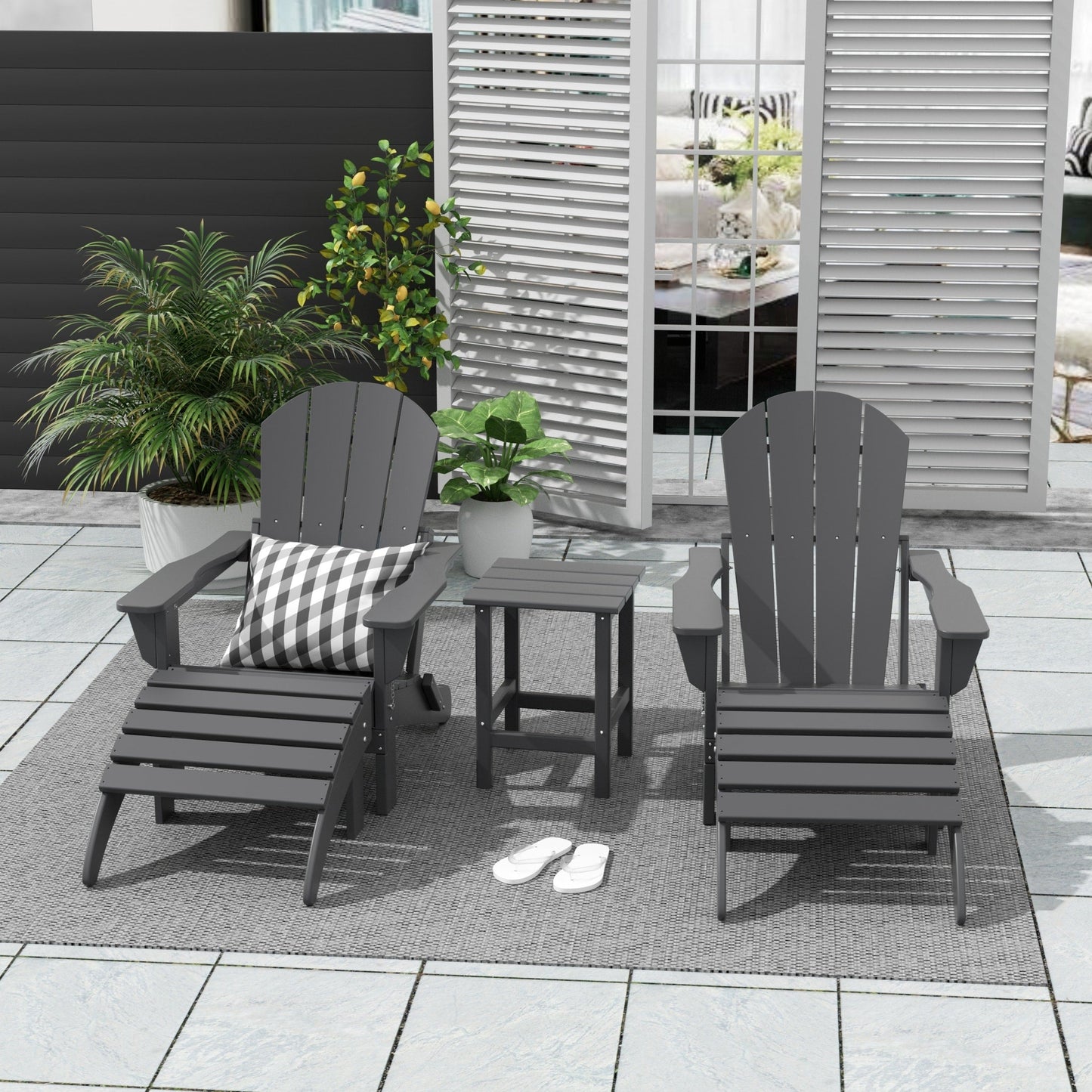 Ensemble de 5 chaises Adirondack pliables Polytrends Laguna en PEHD pour patio extérieur, toutes saisons