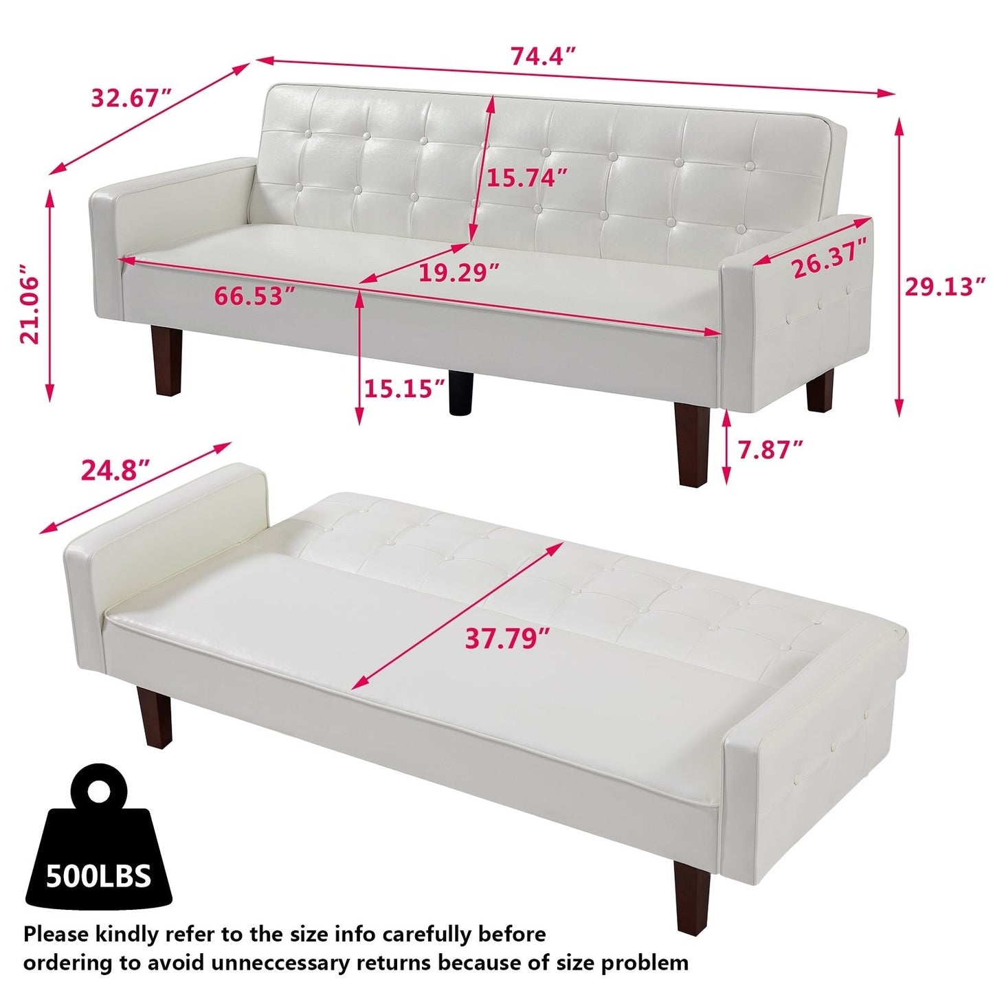 Canapé-lit futon convertible en similicuir pour salon, capitonné, pour chambre à coucher