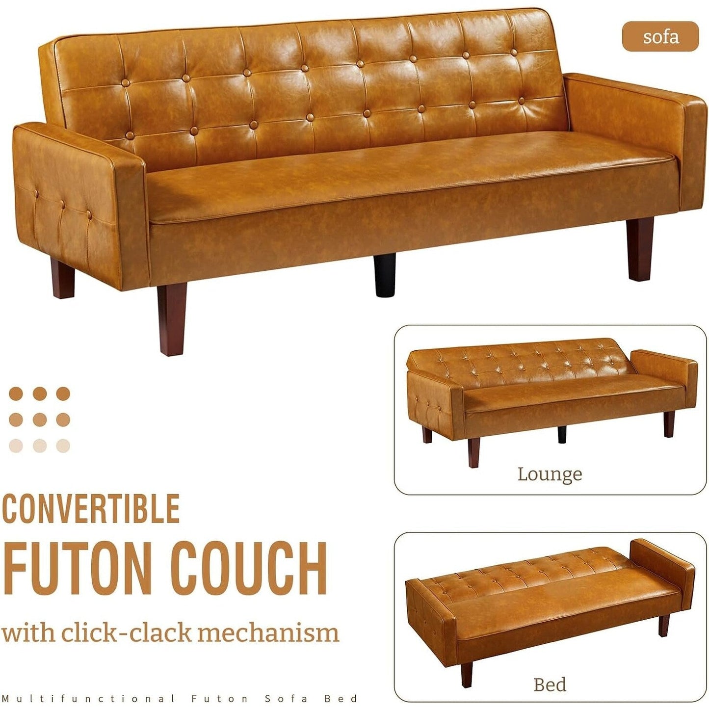 Canapé-lit futon convertible en similicuir pour salon, capitonné, pour chambre à coucher