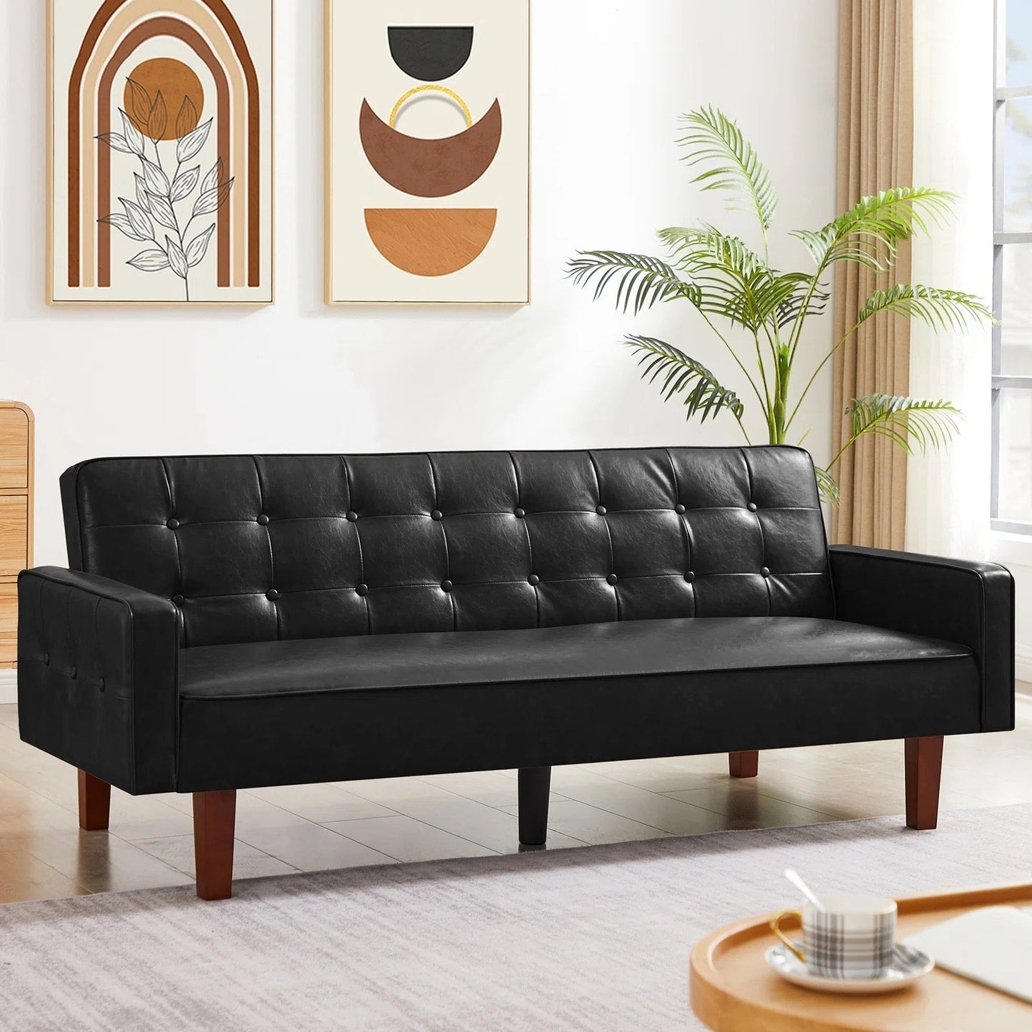 Canapé-lit futon convertible en similicuir pour salon, capitonné, pour chambre à coucher