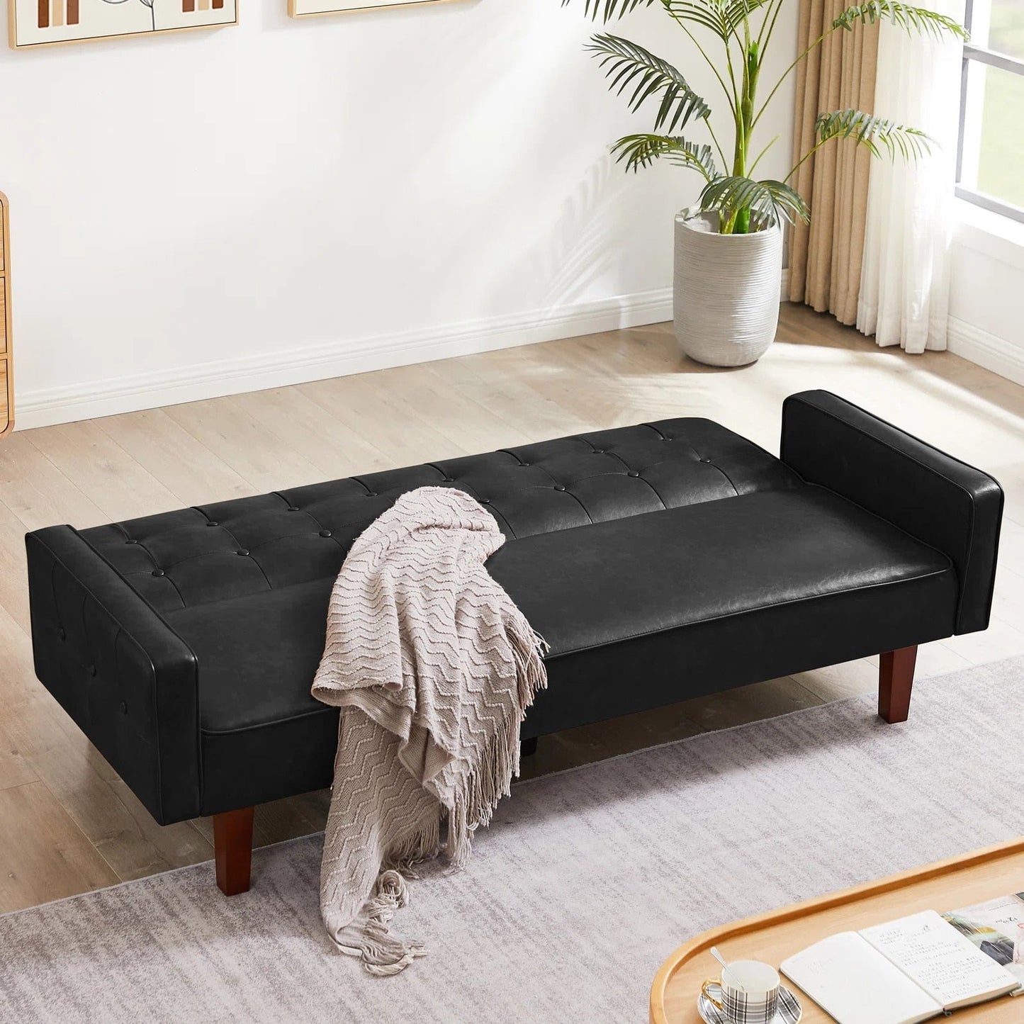 Canapé-lit futon convertible en similicuir pour salon, capitonné, pour chambre à coucher