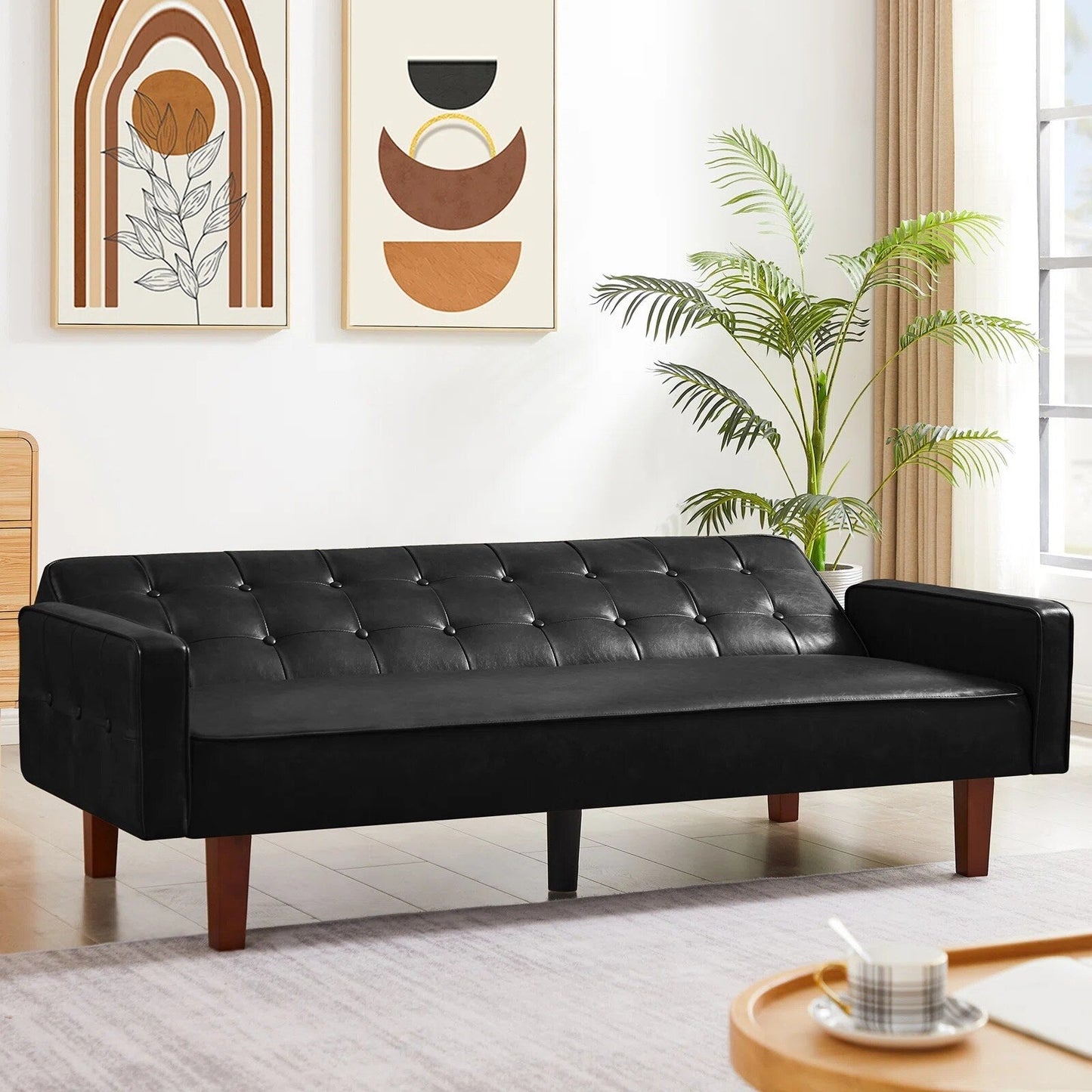 Canapé-lit futon convertible en similicuir pour salon, capitonné, pour chambre à coucher