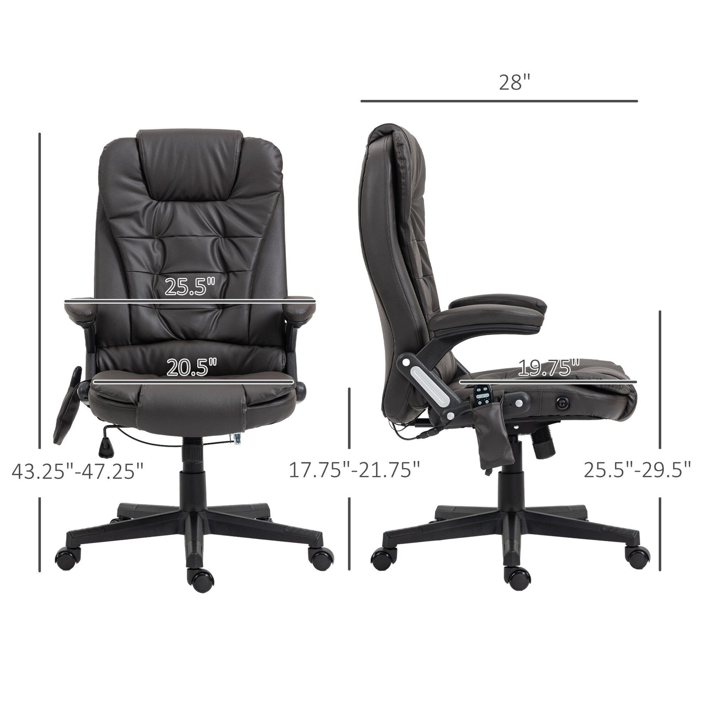Fauteuil de bureau inclinable pivotant à 360° en cuir PU avec massage par vibrations, chauffage lombaire et hauteur réglable