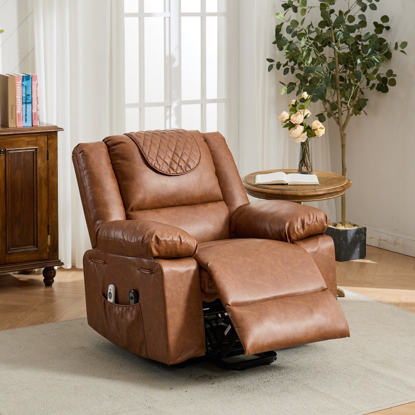 Fauteuil inclinable électrique en cuir PU avec releveur et massage, télécommande, siège large, confort pour personnes âgées