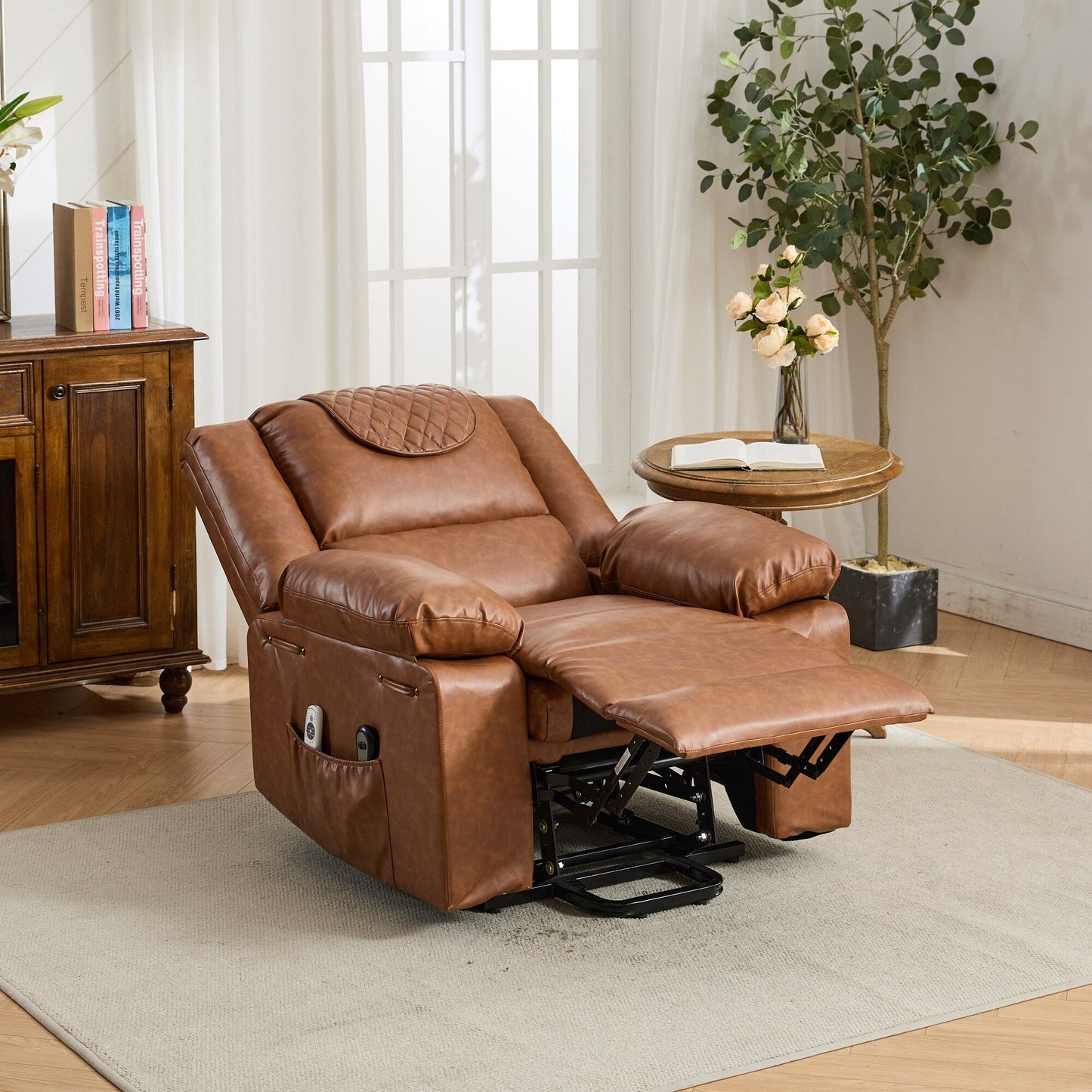 Fauteuil inclinable électrique en cuir PU avec releveur et massage, télécommande, siège large, confort pour personnes âgées