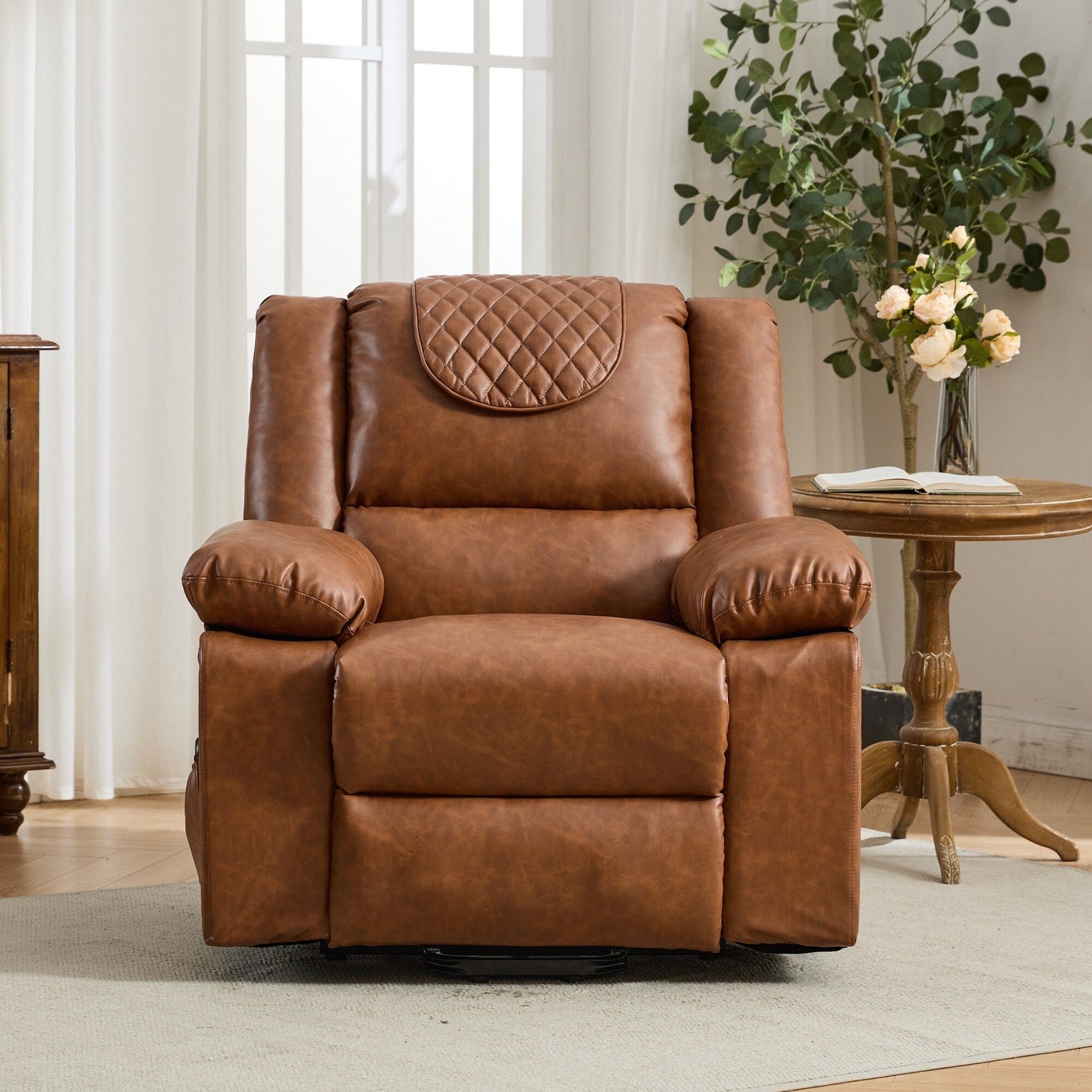 Fauteuil inclinable électrique en cuir PU avec releveur et massage, télécommande, siège large, confort pour personnes âgées