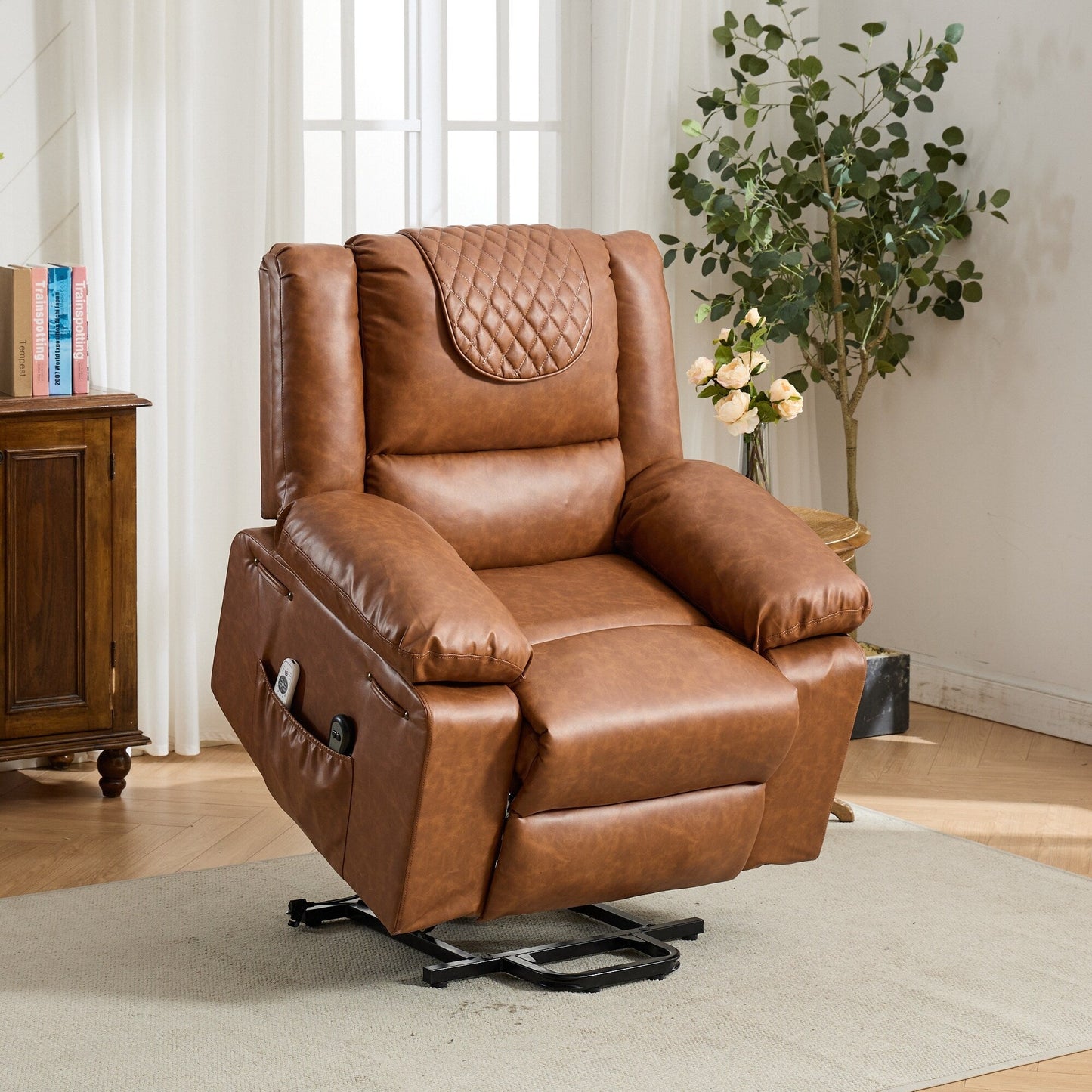Fauteuil inclinable électrique en cuir PU avec releveur et massage, télécommande, siège large, confort pour personnes âgées