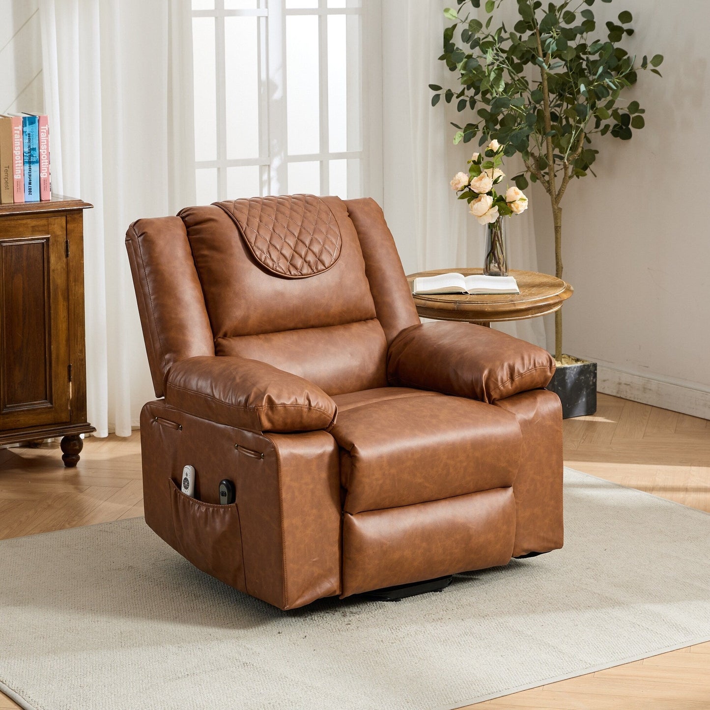 Fauteuil inclinable électrique en cuir PU avec releveur et massage, télécommande, siège large, confort pour personnes âgées