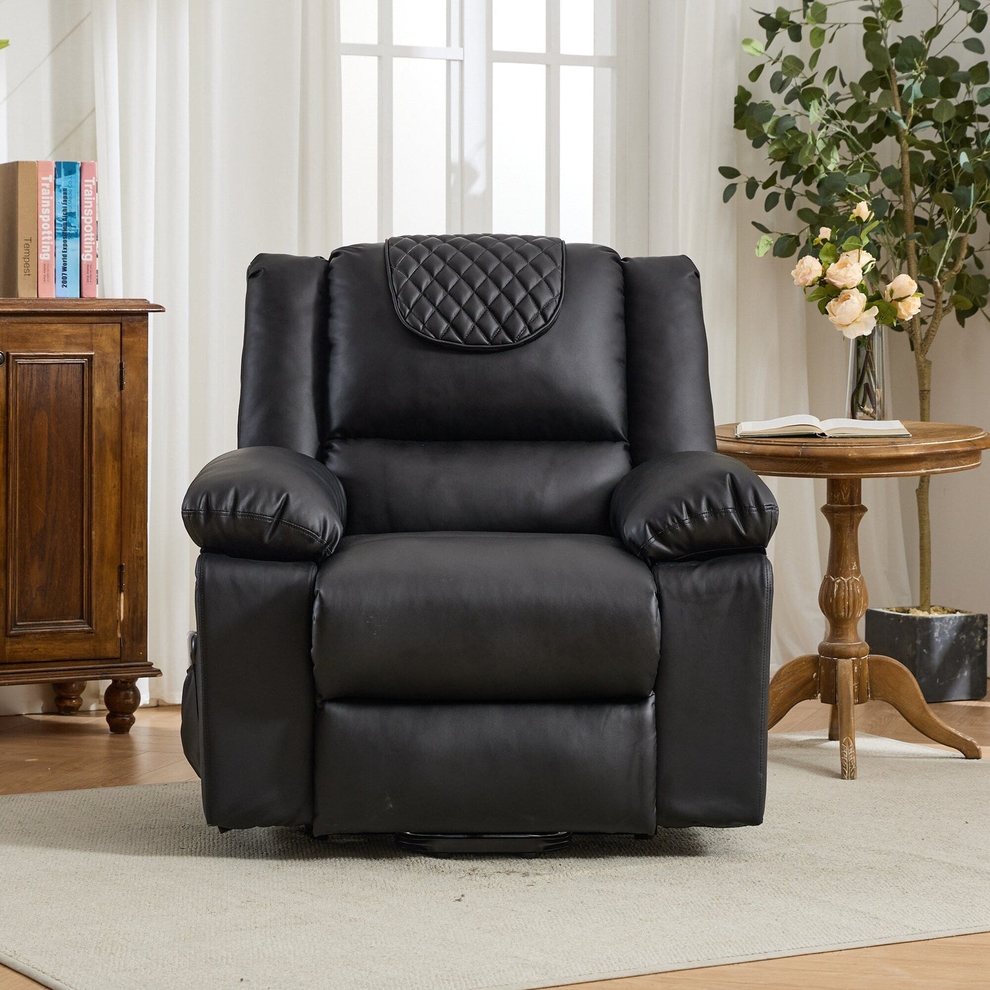 Fauteuil inclinable électrique en cuir PU avec releveur et massage, télécommande, siège large, confort pour personnes âgées