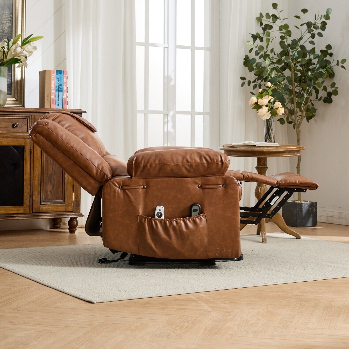 Fauteuil inclinable électrique en cuir PU avec releveur et massage, télécommande, siège large, confort pour personnes âgées