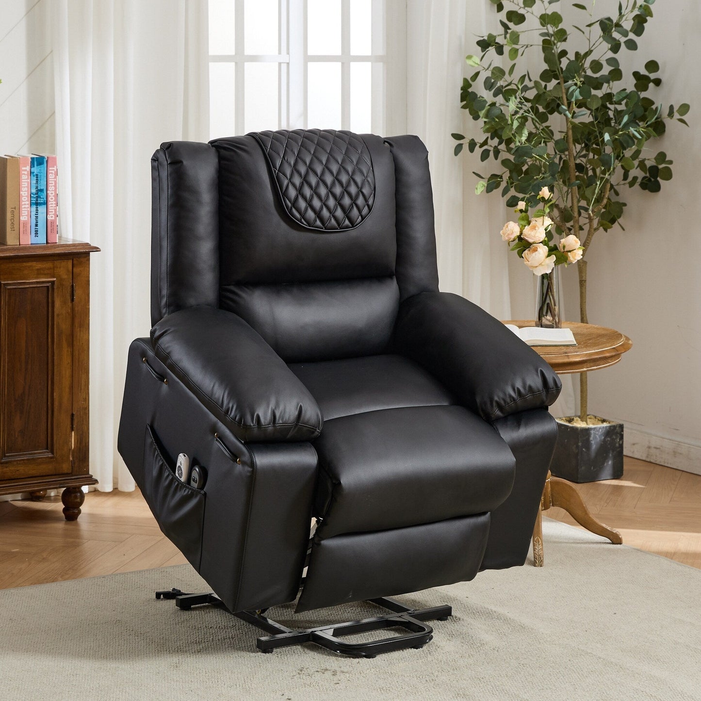 Fauteuil inclinable électrique en cuir PU avec releveur et massage, télécommande, siège large, confort pour personnes âgées