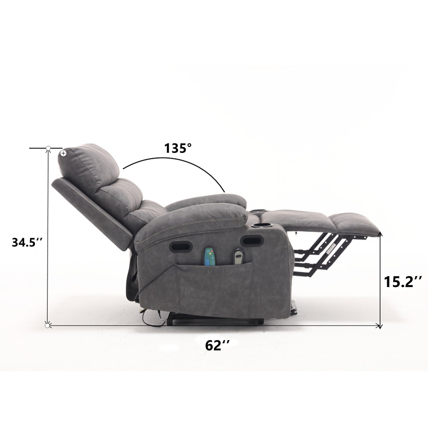 Fauteuil inclinable électrique en cuir PU avec massage, chauffage et porte-gobelets