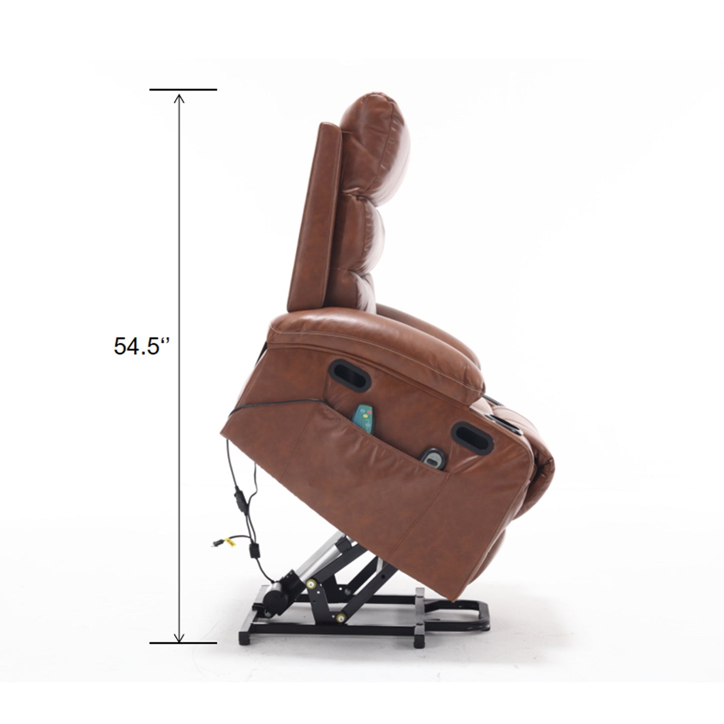 Fauteuil inclinable électrique en cuir PU avec massage, chauffage et porte-gobelets