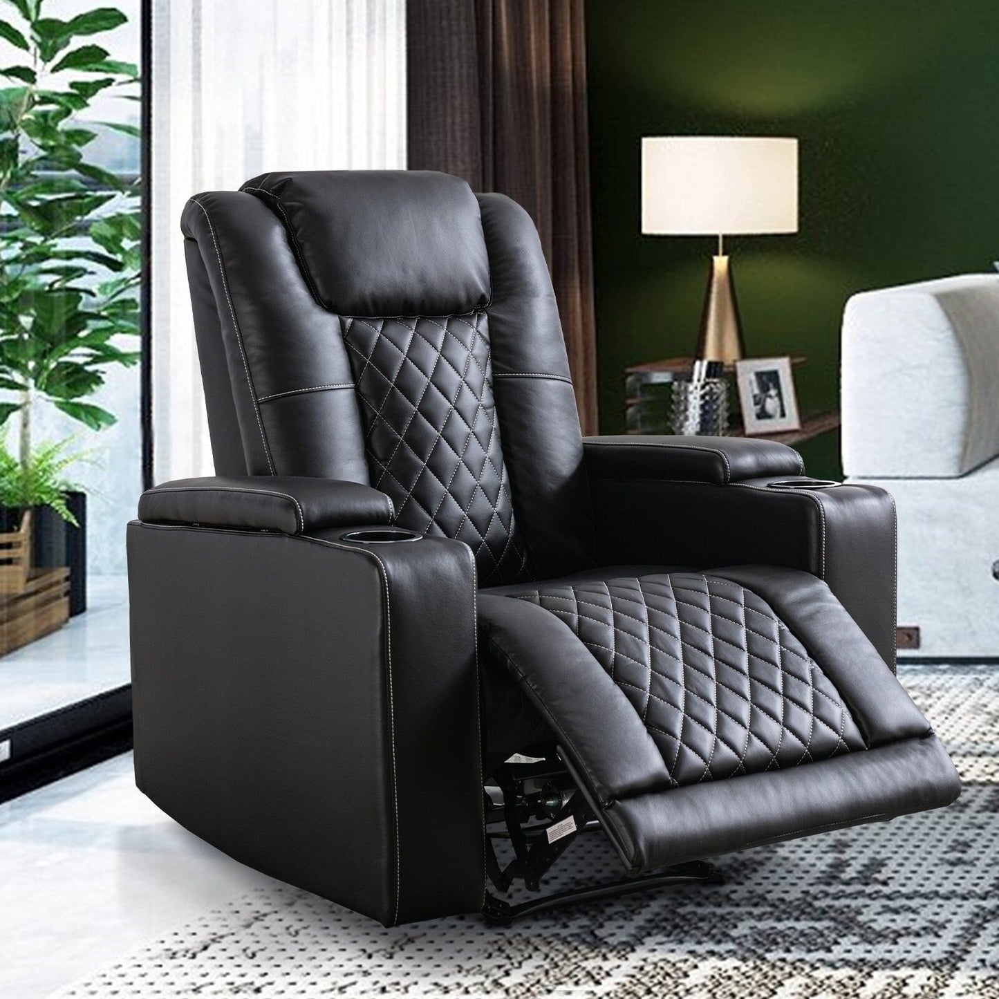 Fauteuil inclinable électrique en cuir PU pour home cinéma avec porte-gobelet et port USB