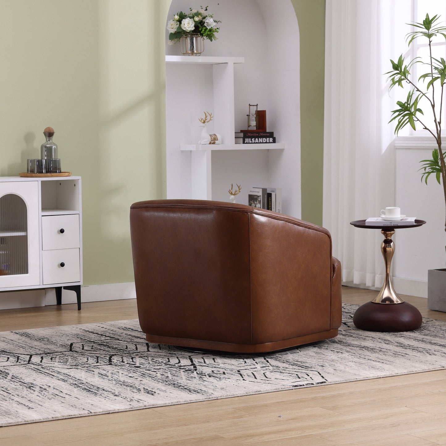 Fauteuil pivotant en polyuréthane, fauteuil club rotatif à 360 degrés pour salon ou détente, fauteuil d'appoint confortable avec base en métal