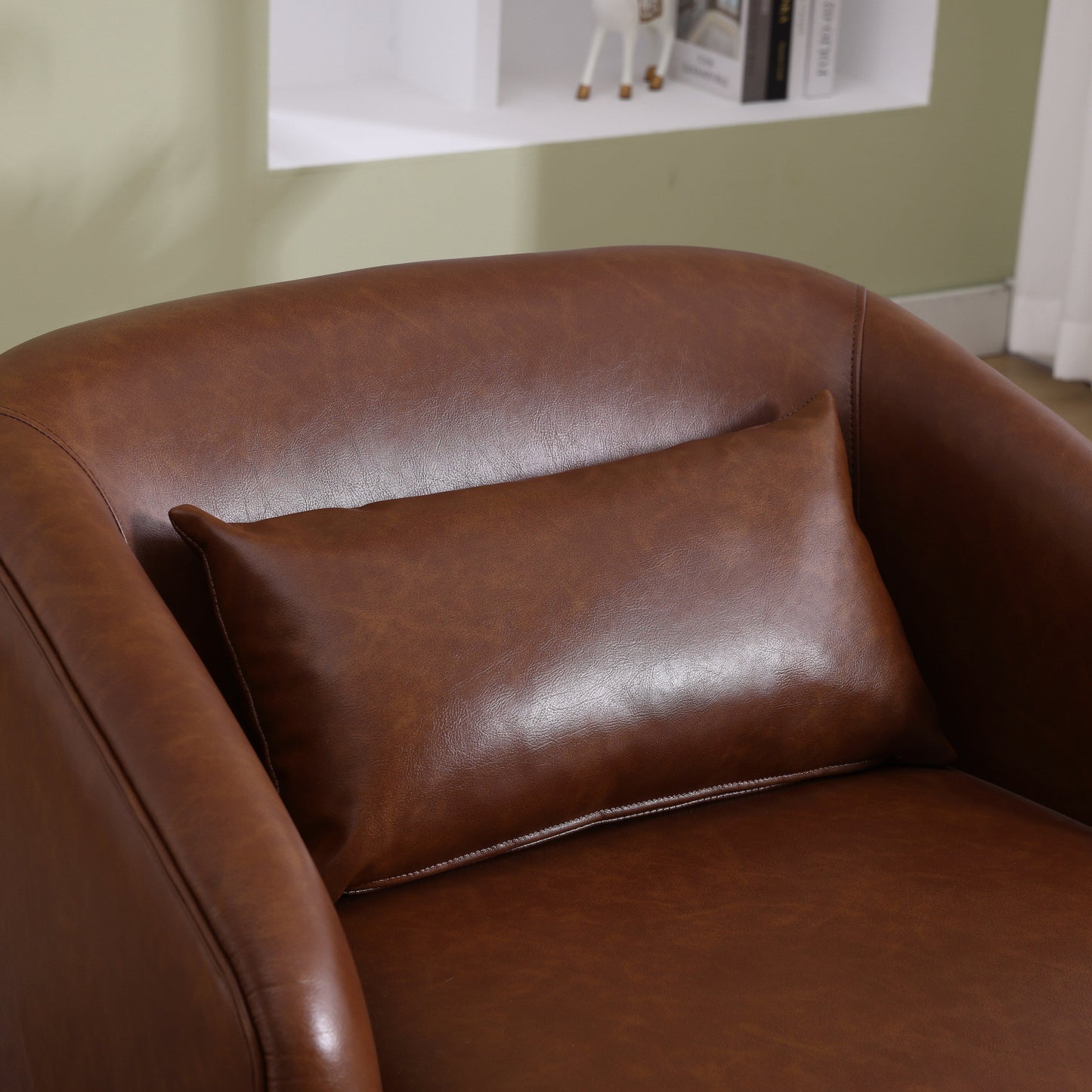 Fauteuil pivotant en polyuréthane, fauteuil club rotatif à 360 degrés pour salon ou détente, fauteuil d'appoint confortable avec base en métal