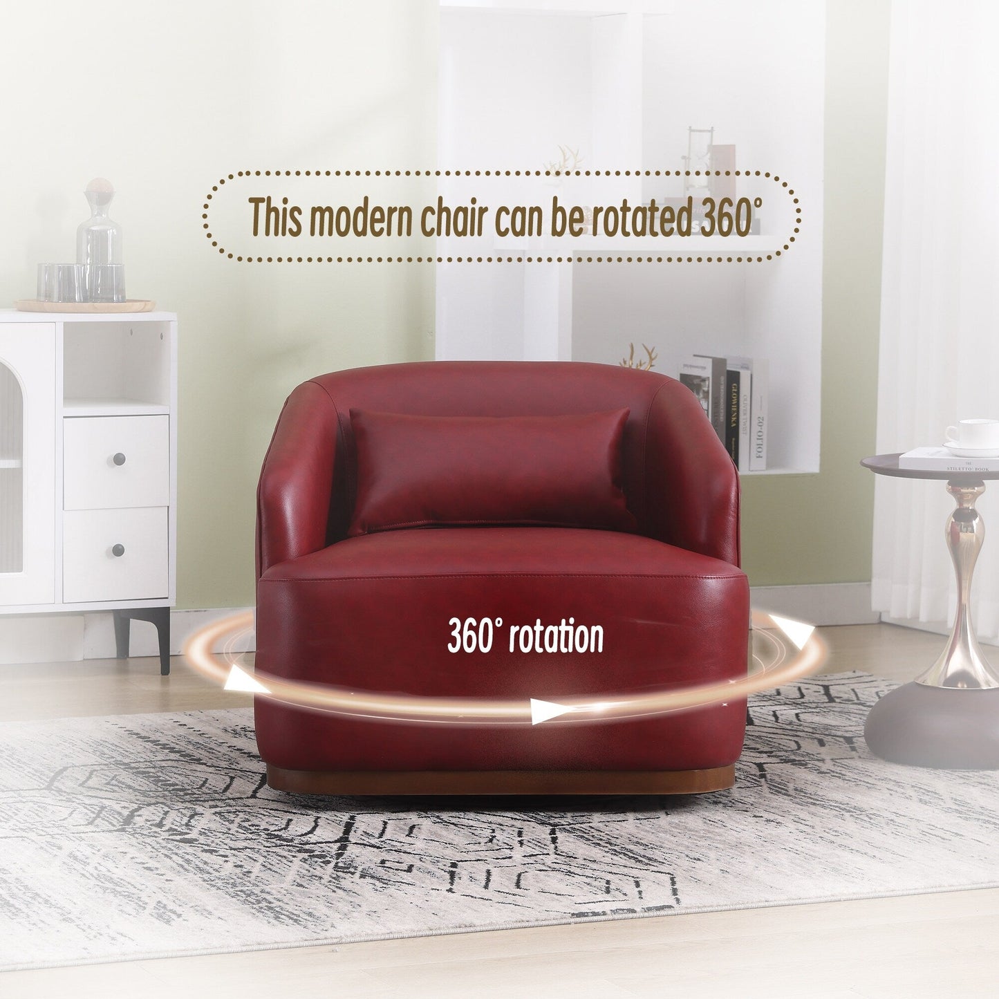 Fauteuil pivotant en polyuréthane, fauteuil club rotatif à 360 degrés pour salon ou détente, fauteuil d'appoint confortable avec base en métal