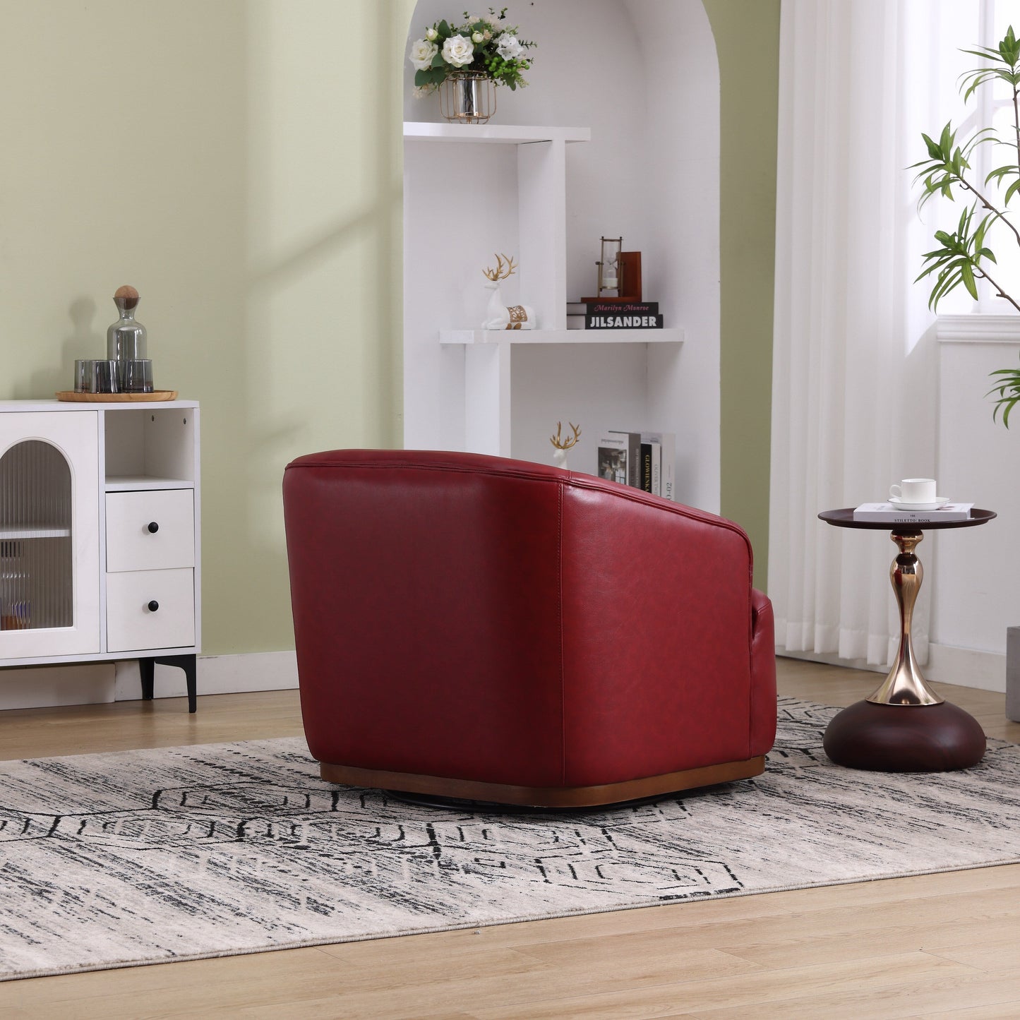 Fauteuil pivotant en polyuréthane, fauteuil club rotatif à 360 degrés pour salon ou détente, fauteuil d'appoint confortable avec base en métal
