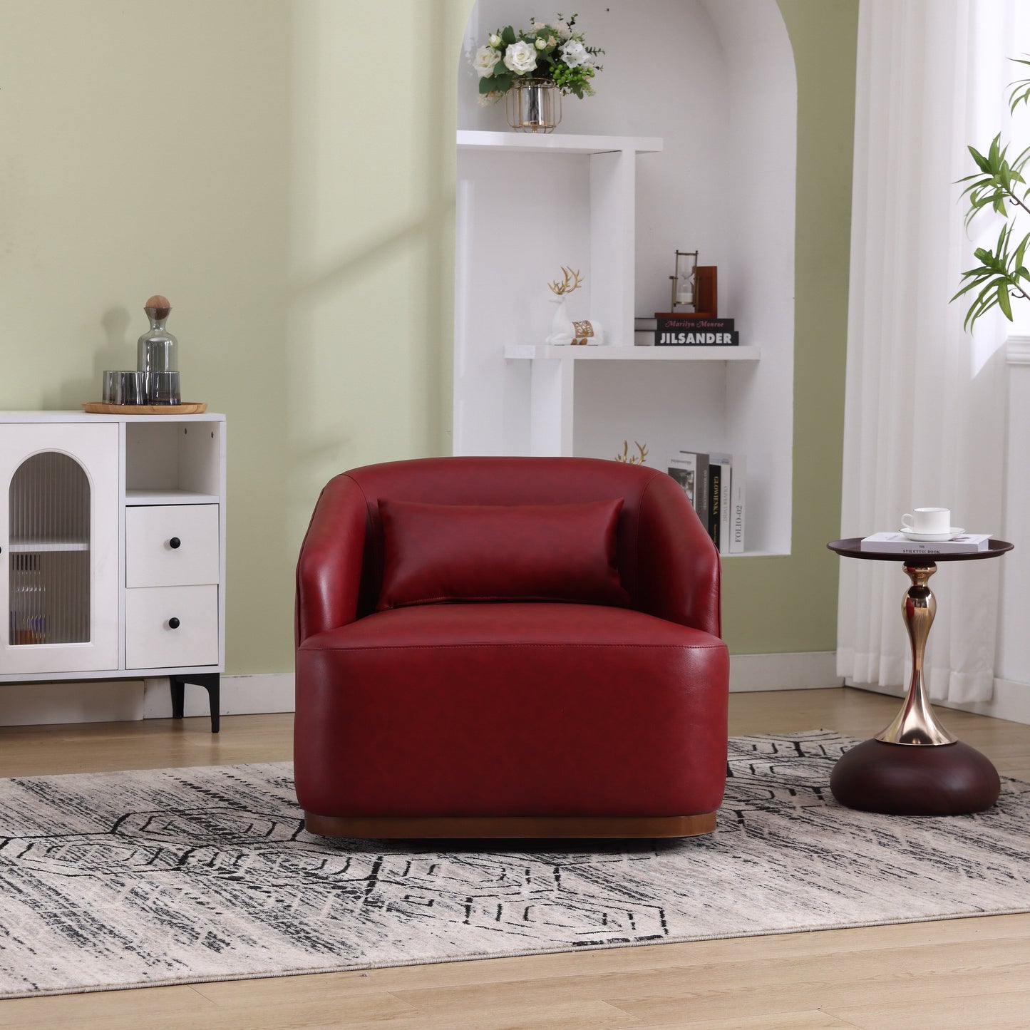 Fauteuil pivotant en polyuréthane, fauteuil club rotatif à 360 degrés pour salon ou détente, fauteuil d'appoint confortable avec base en métal