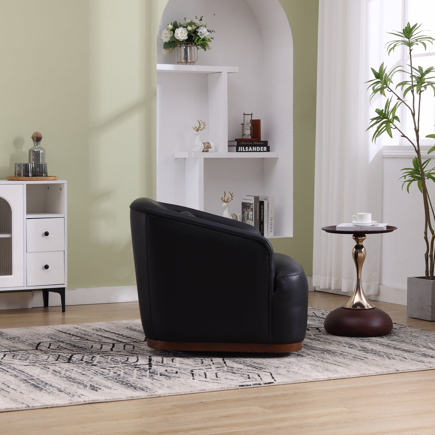 Fauteuil pivotant en polyuréthane, fauteuil club rotatif à 360 degrés pour salon ou détente, fauteuil d'appoint confortable avec base en métal