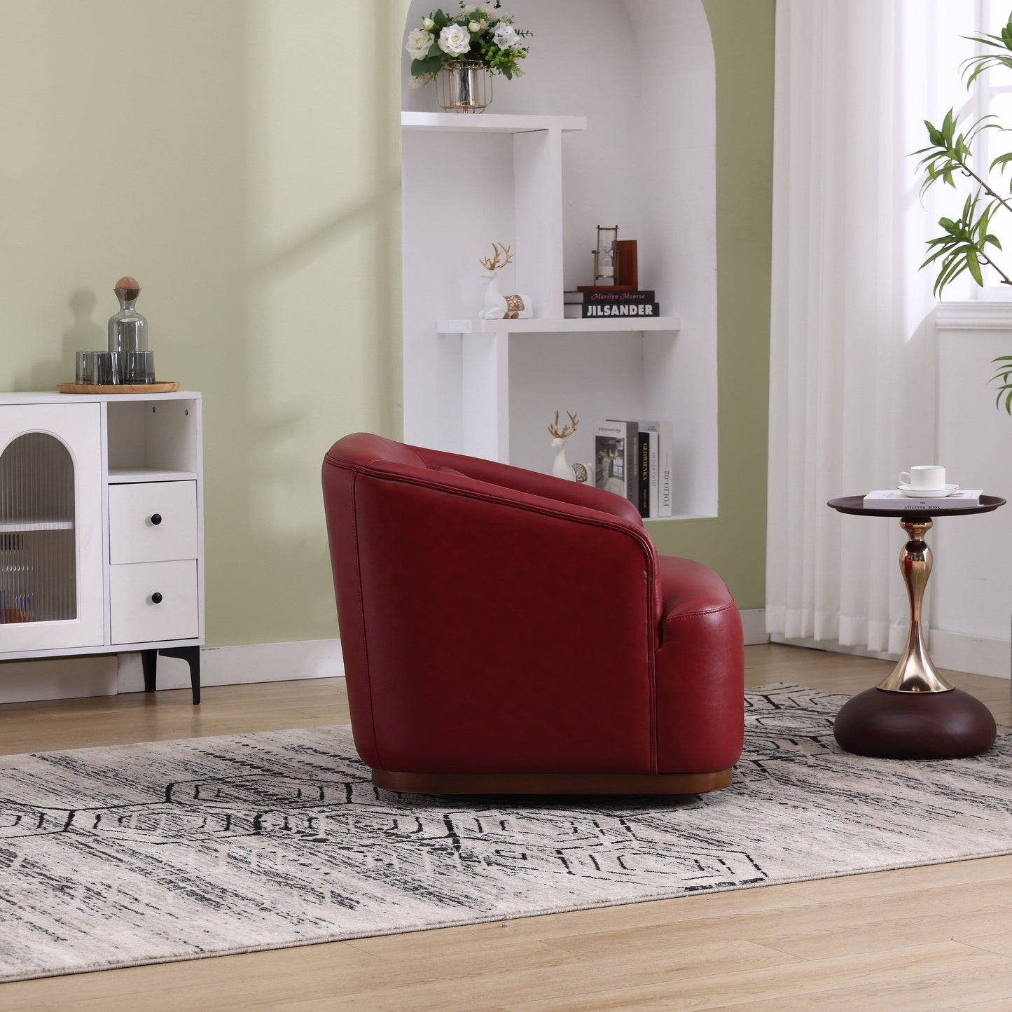 Fauteuil pivotant en polyuréthane, fauteuil club rotatif à 360 degrés pour salon ou détente, fauteuil d'appoint confortable avec base en métal
