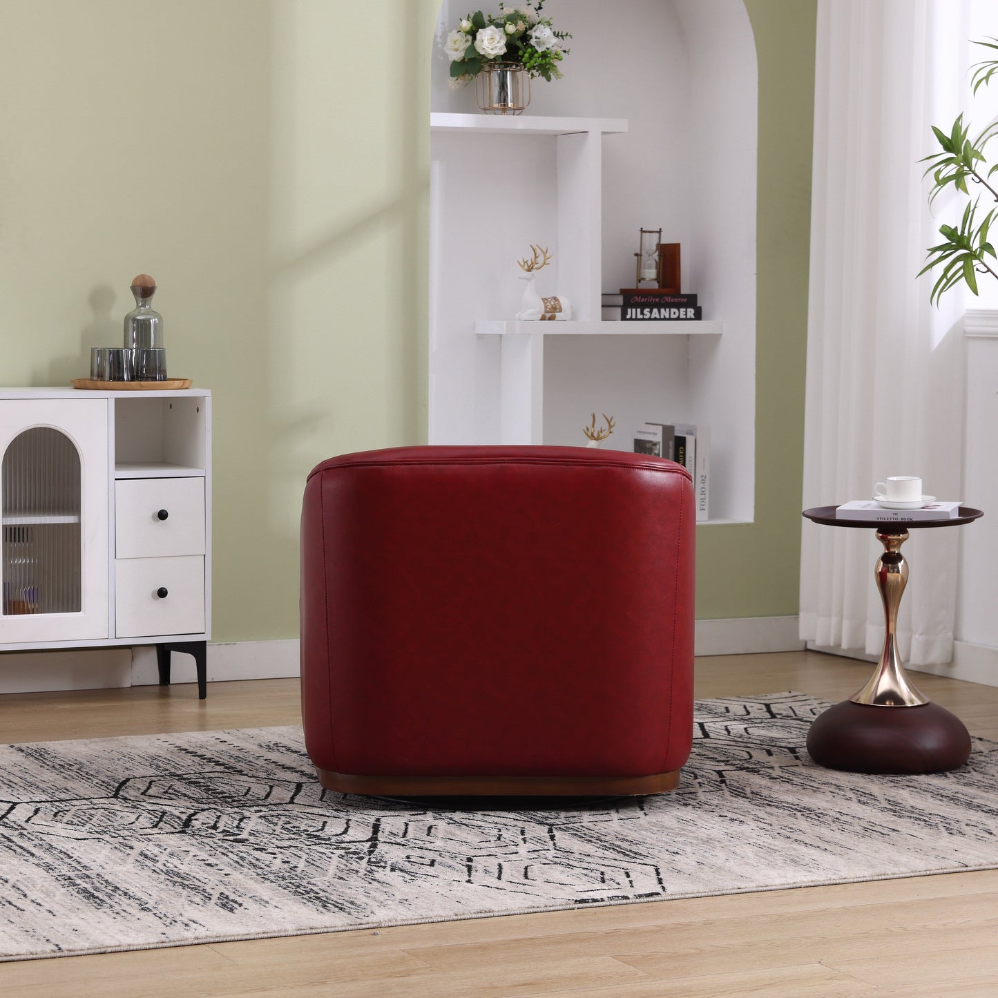 Fauteuil pivotant en polyuréthane, fauteuil club rotatif à 360 degrés pour salon ou détente, fauteuil d'appoint confortable avec base en métal