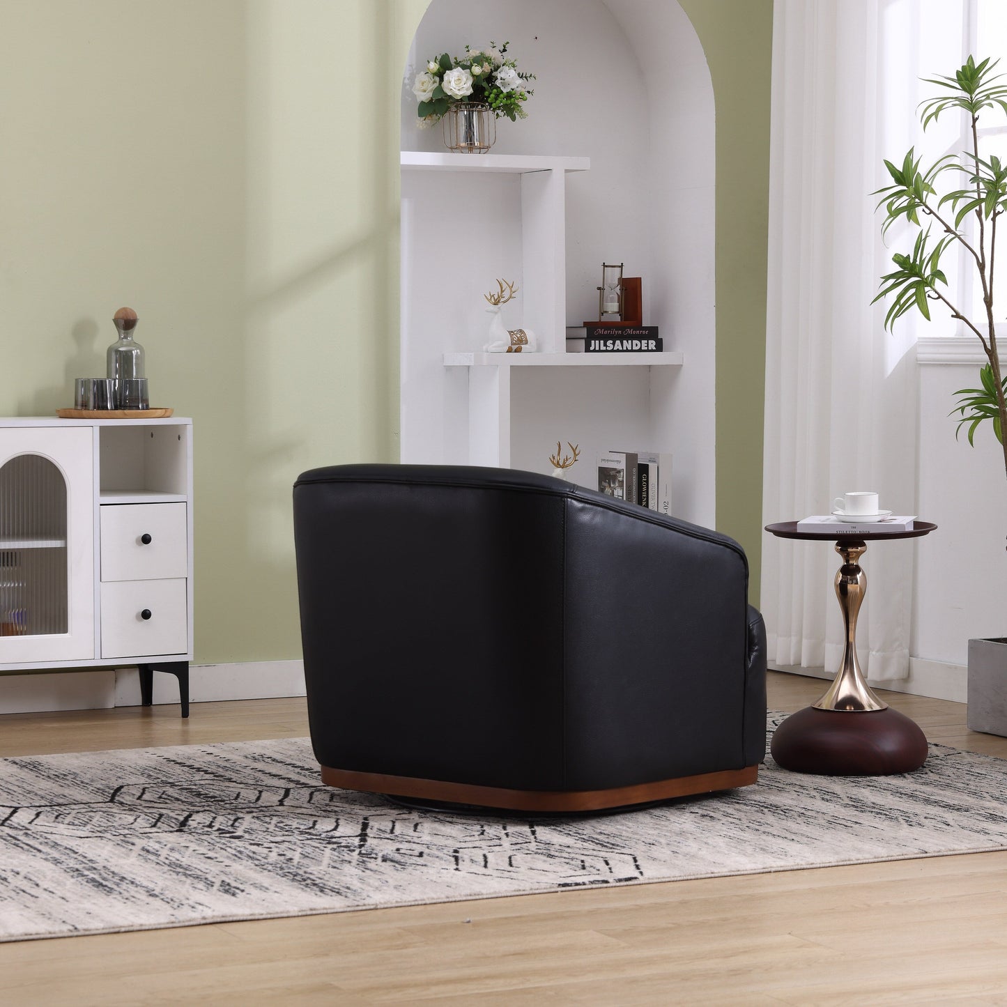 Fauteuil pivotant en polyuréthane, fauteuil club rotatif à 360 degrés pour salon ou détente, fauteuil d'appoint confortable avec base en métal