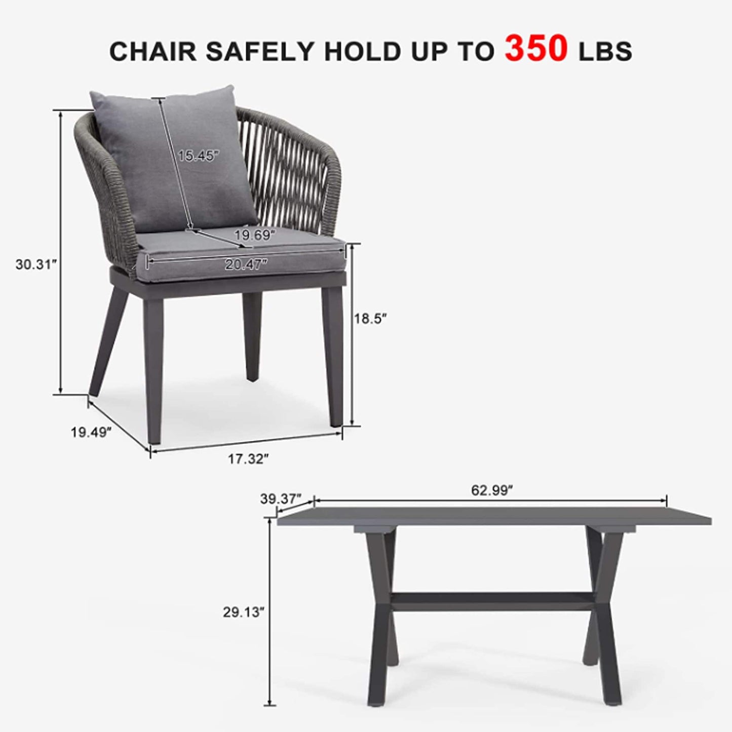 Ensemble de salle à manger de patio PURPLE LEAF 7-11, table avec cadre en aluminium et chaises en osier