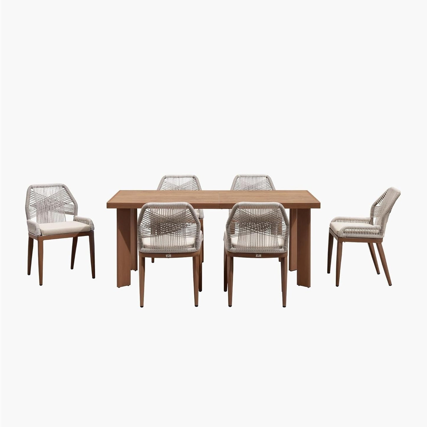 Ensemble de salle à manger PURPLE LEAF, table rectangulaire en métal et chaises en rotin et osier pour porche extérieur, ensembles de meubles d'extérieur modernes