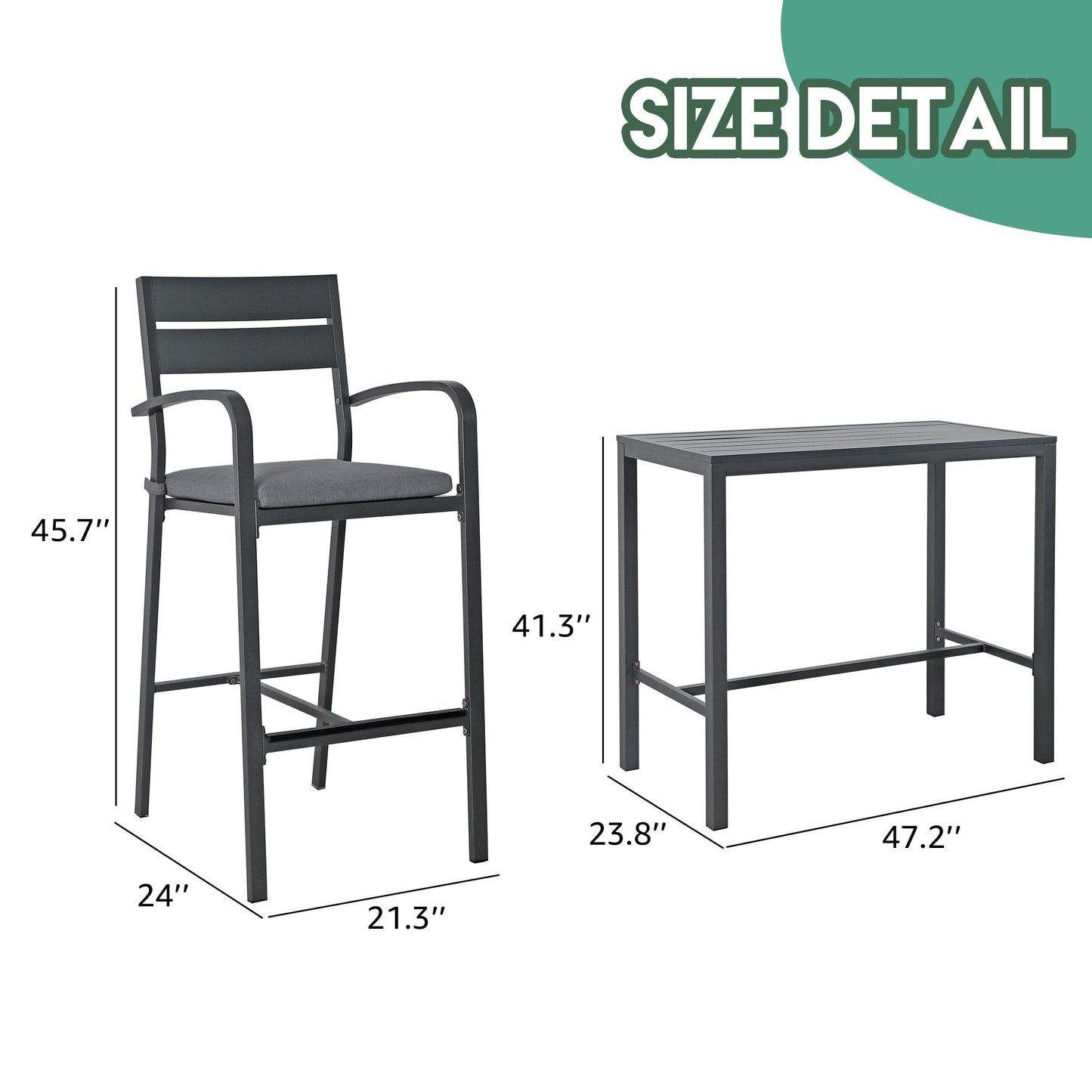 Ensemble de bar en aluminium 5 pièces pour patio